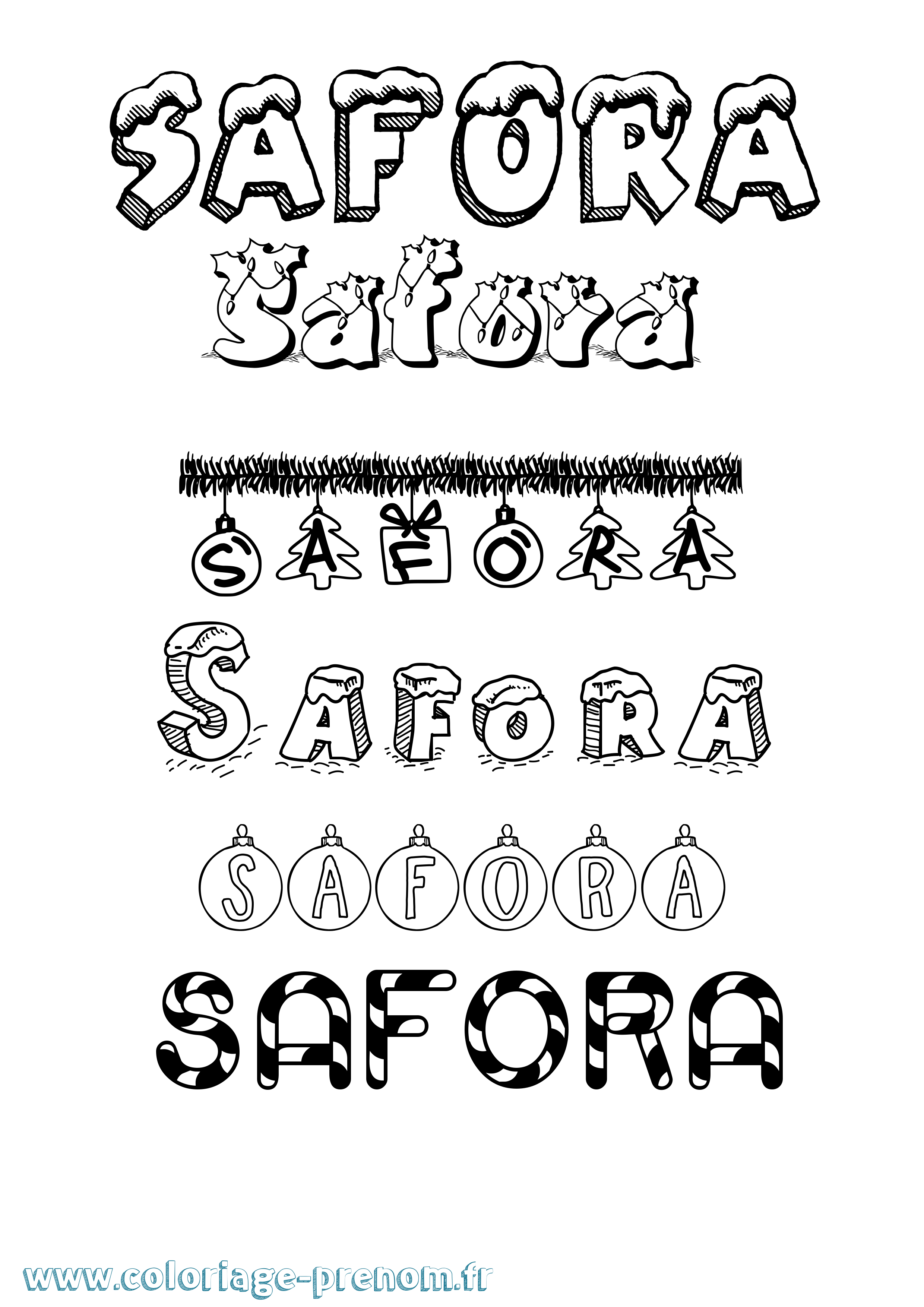 Coloriage Safora Noël Coloriage prénom Safora Noël