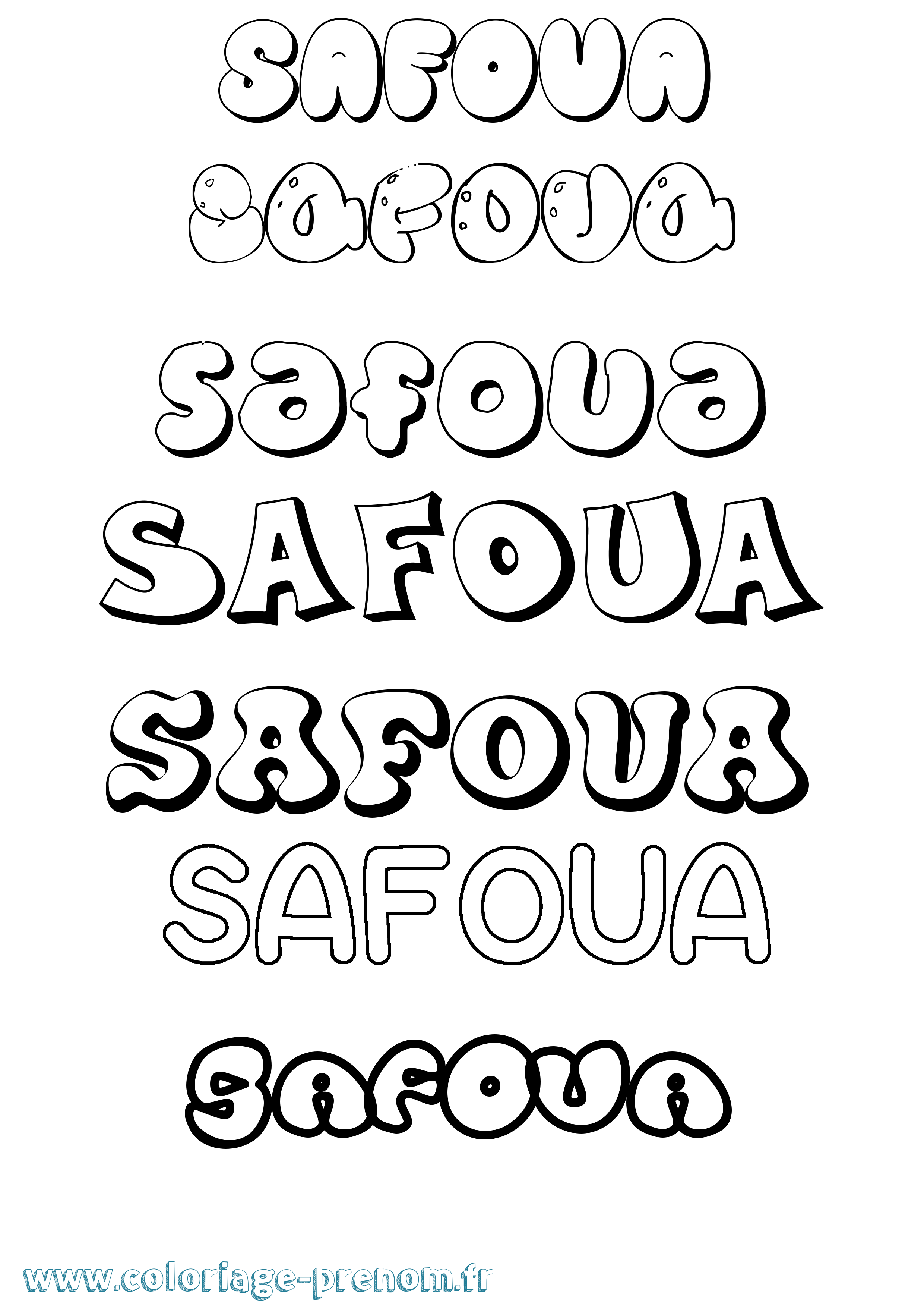 Coloriage prénom Safoua Bubble
