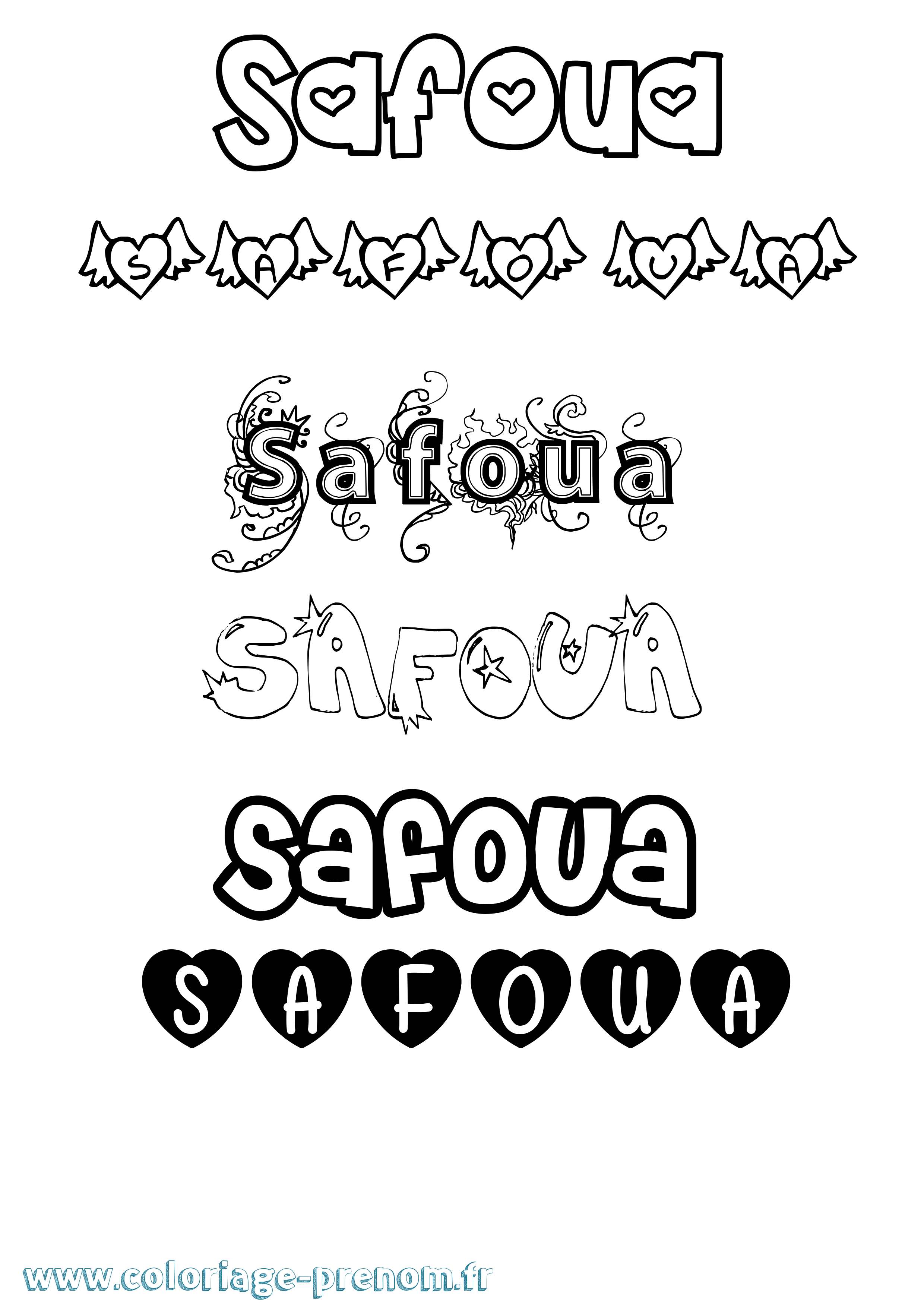 Coloriage prénom Safoua Girly