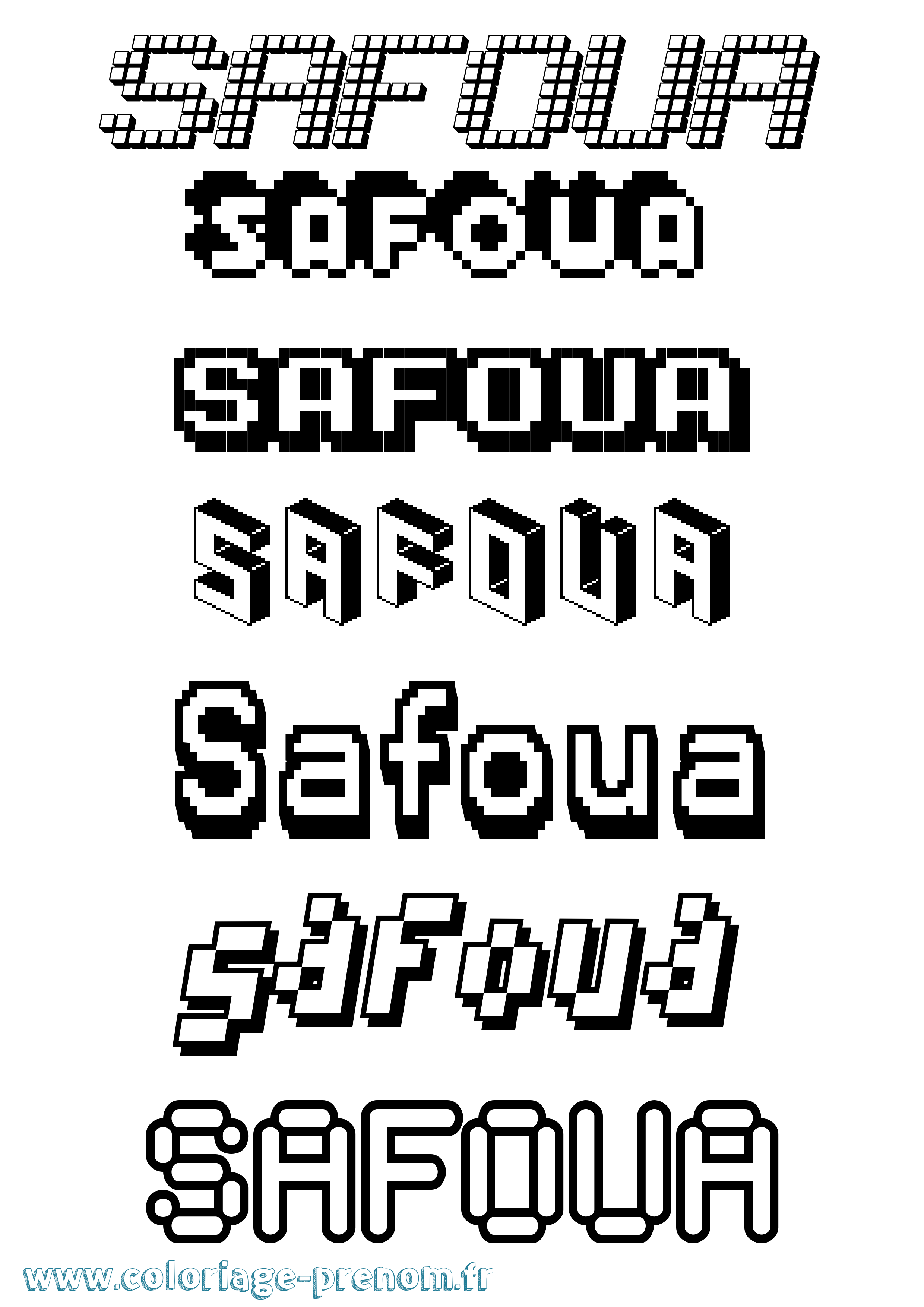 Coloriage prénom Safoua Pixel