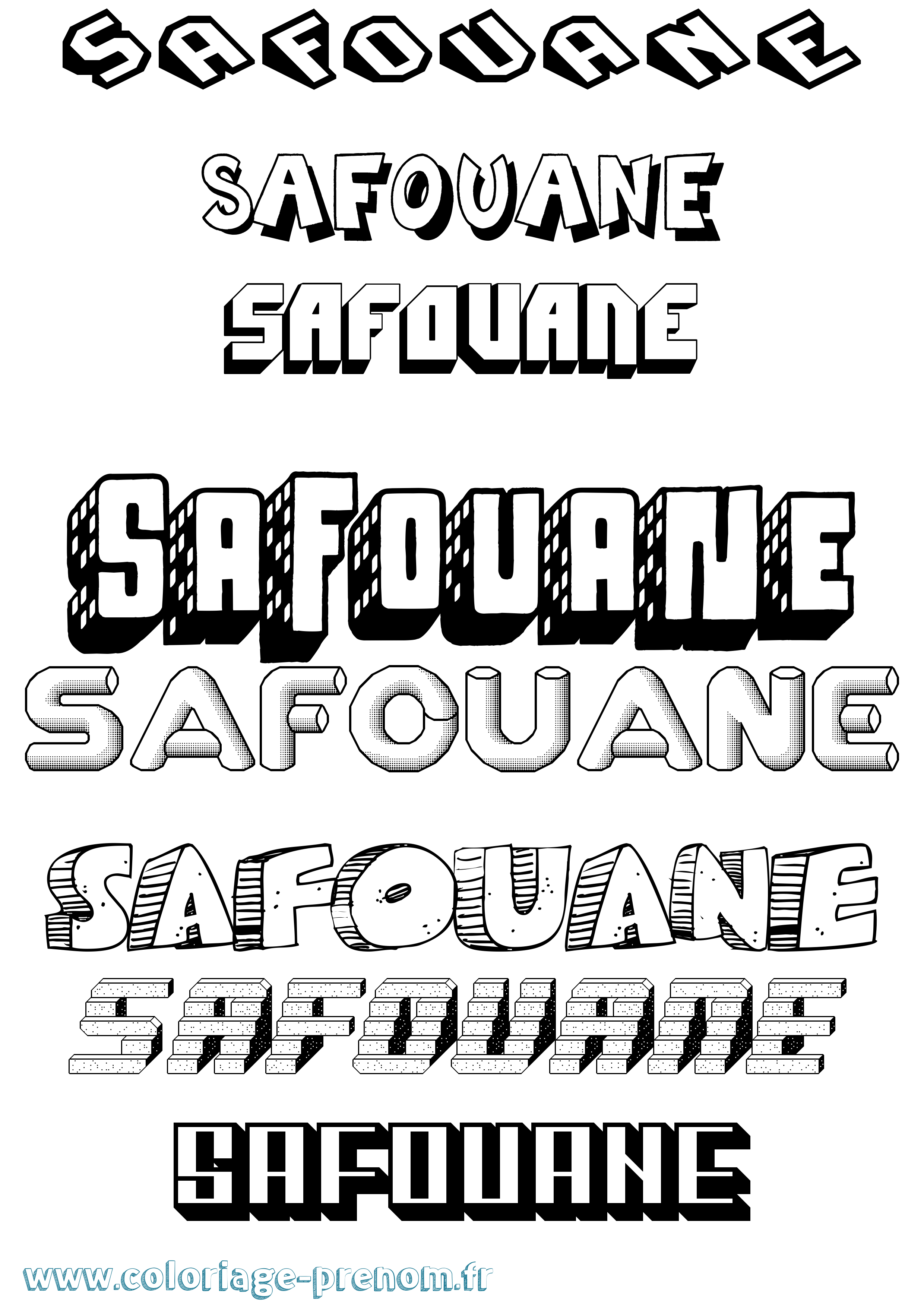 Coloriage prénom Safouane Effet 3D