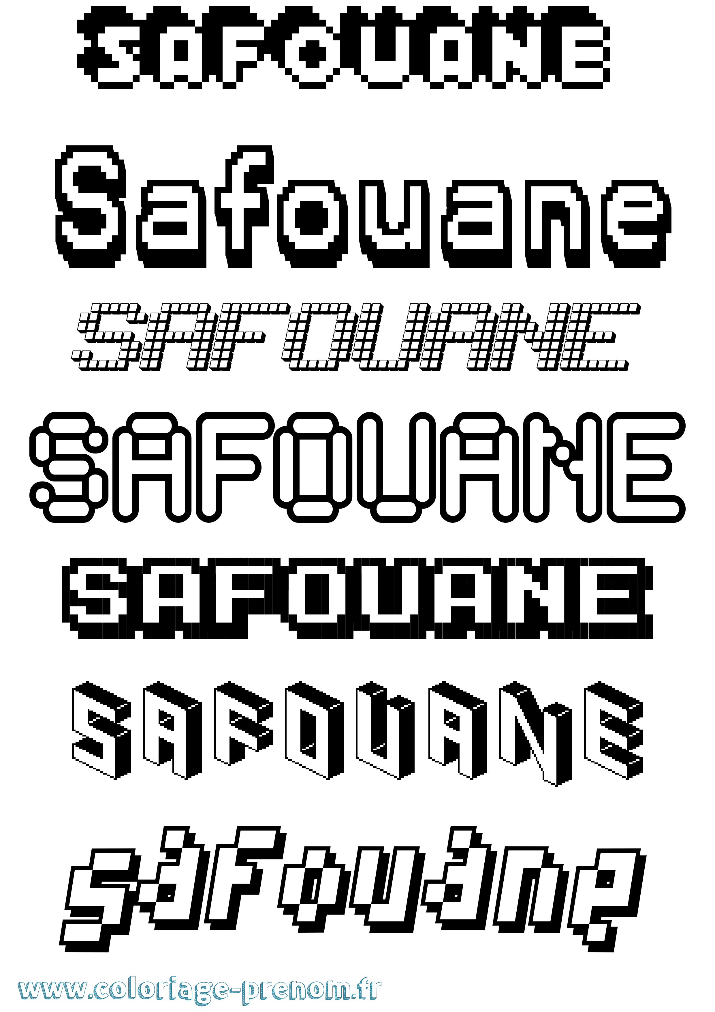 Coloriage prénom Safouane Pixel
