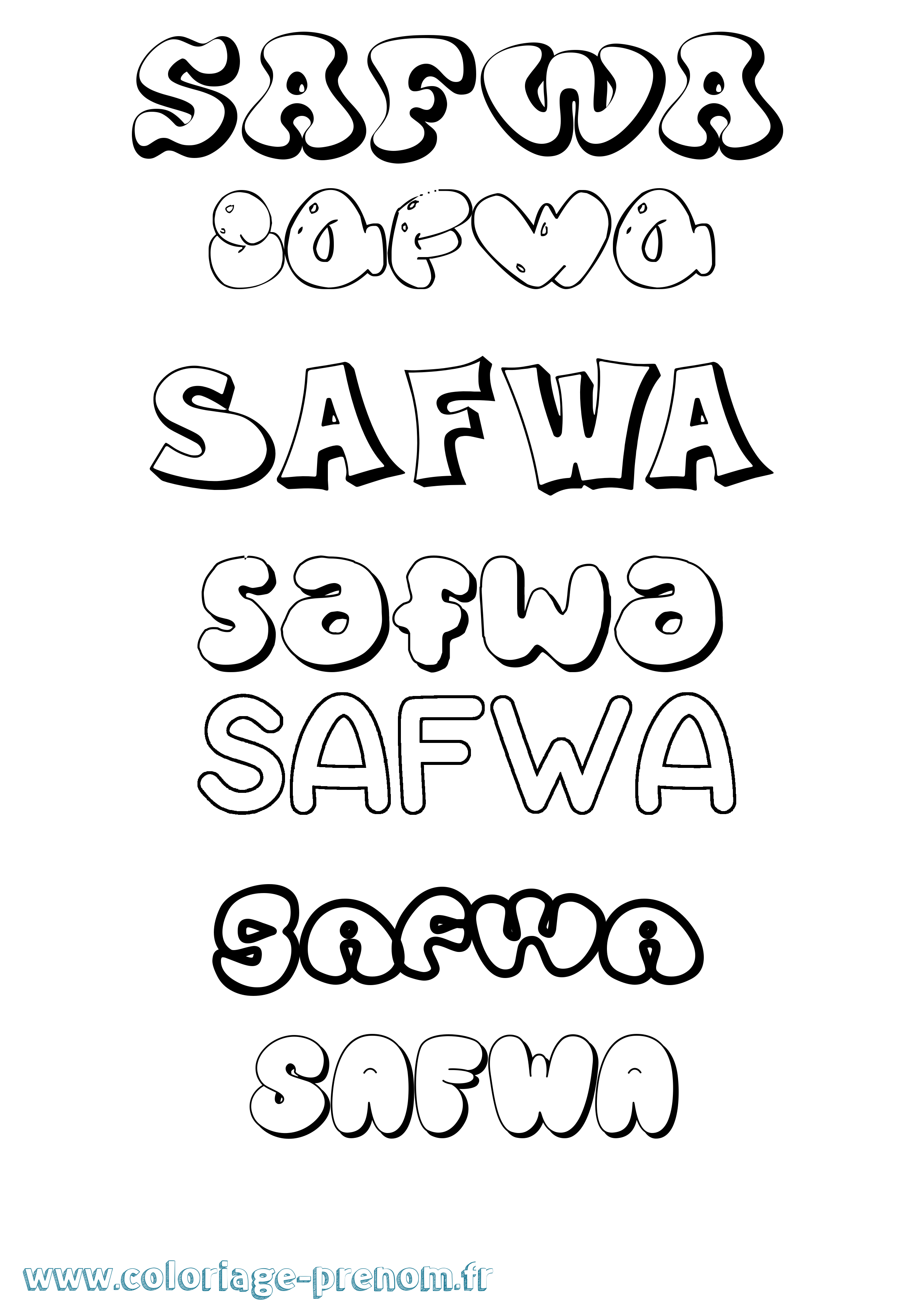 Coloriage prénom Safwa Bubble