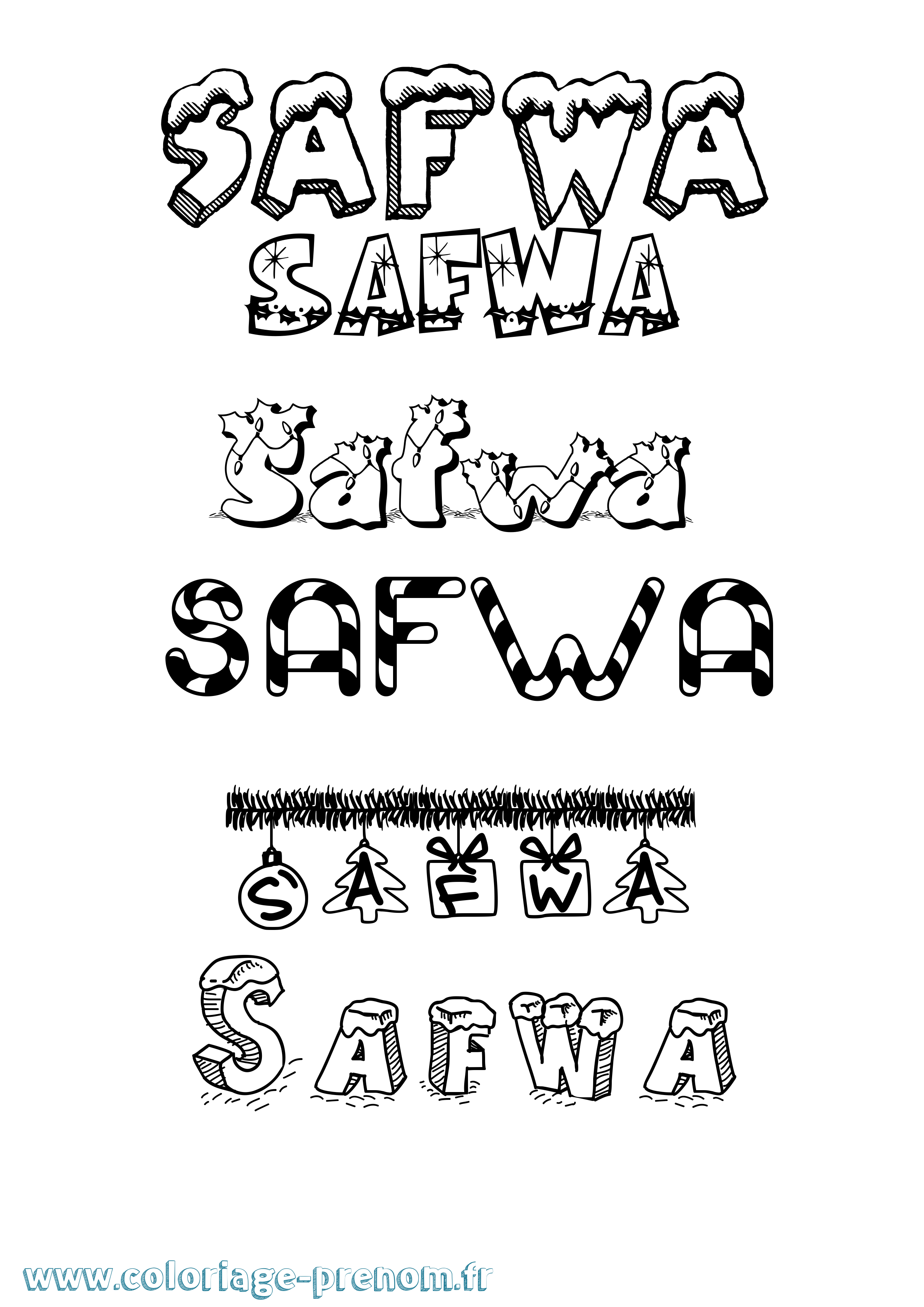 Coloriage prénom Safwa Noël