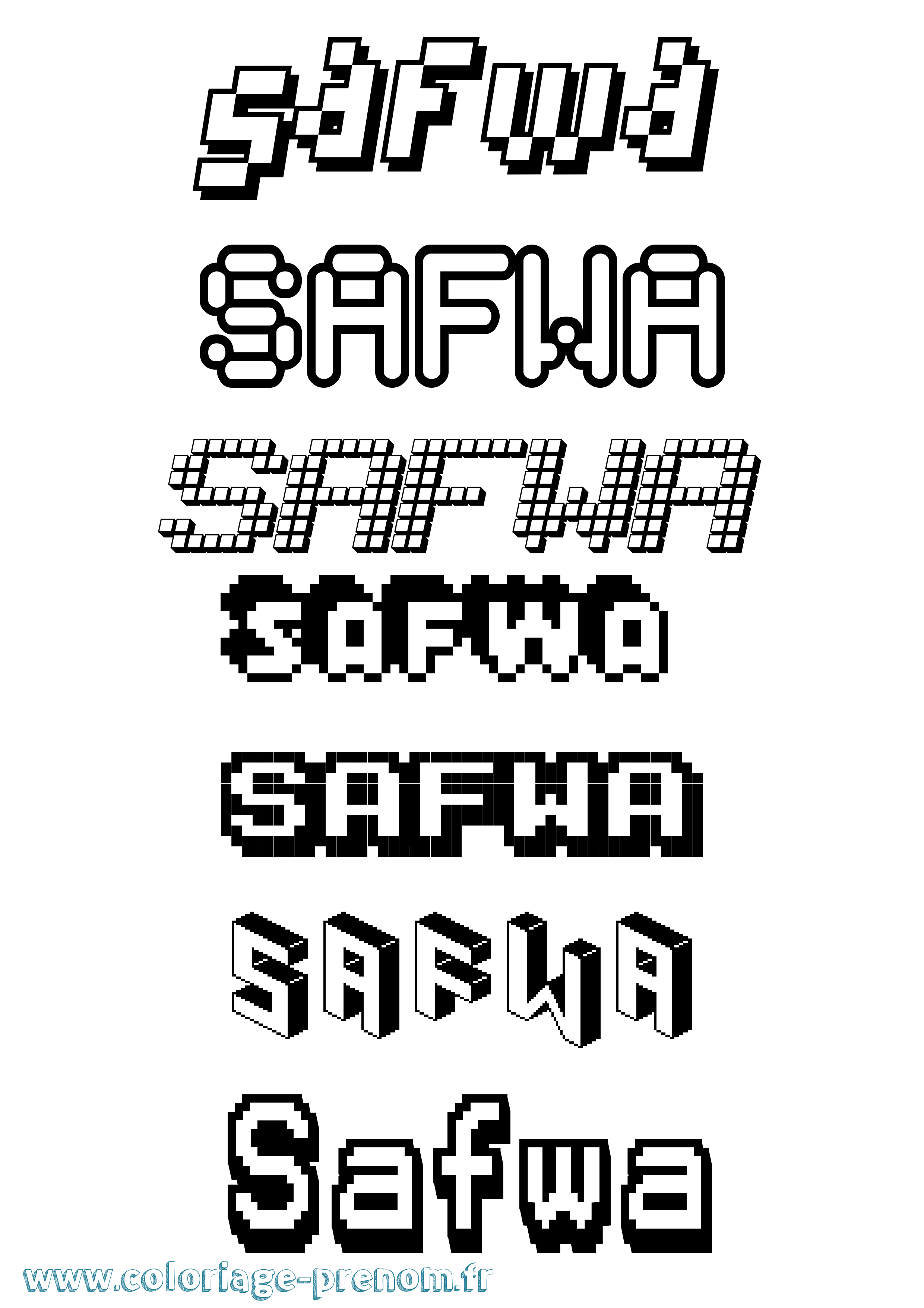 Coloriage prénom Safwa Pixel