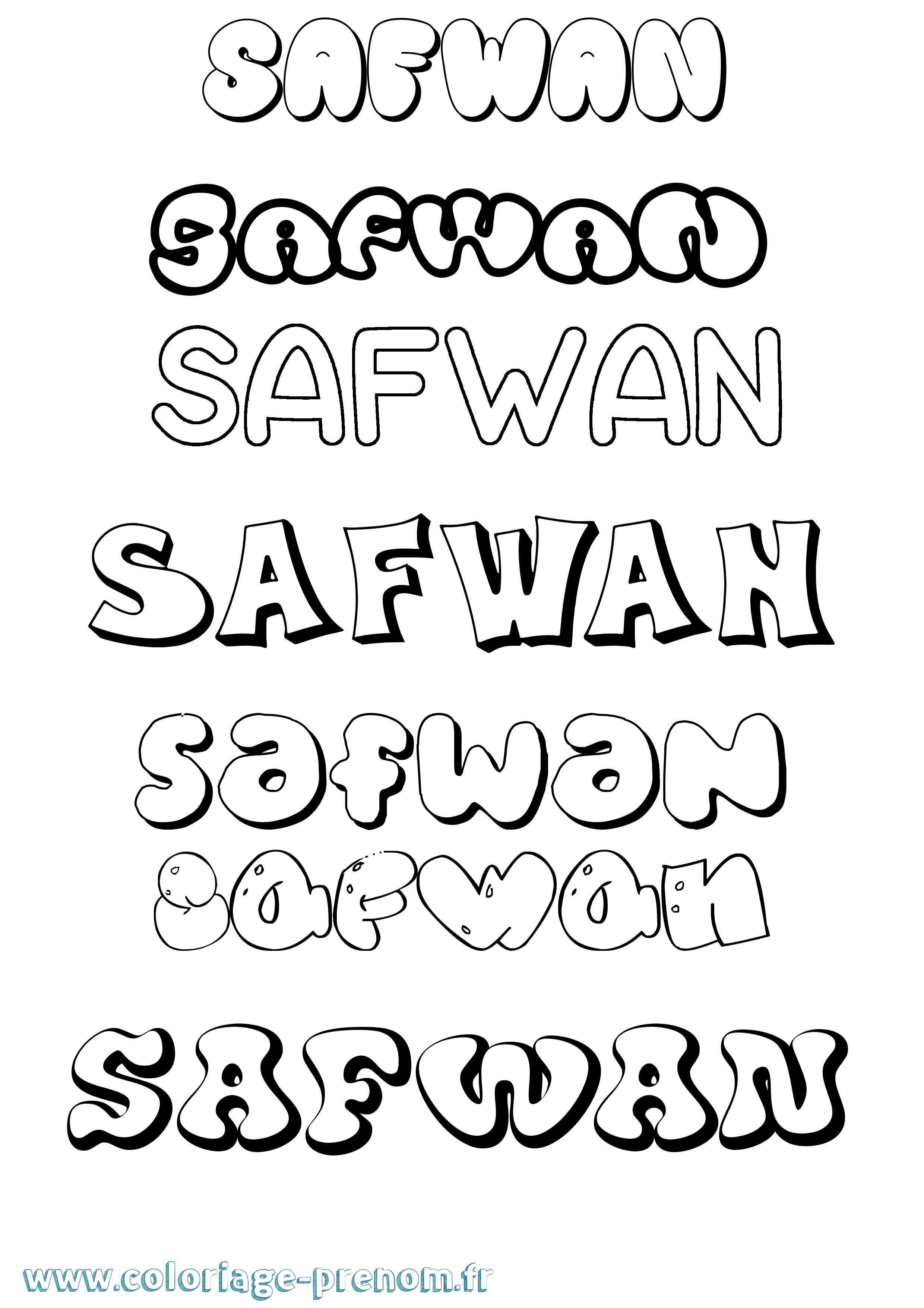 Coloriage prénom Safwan Bubble