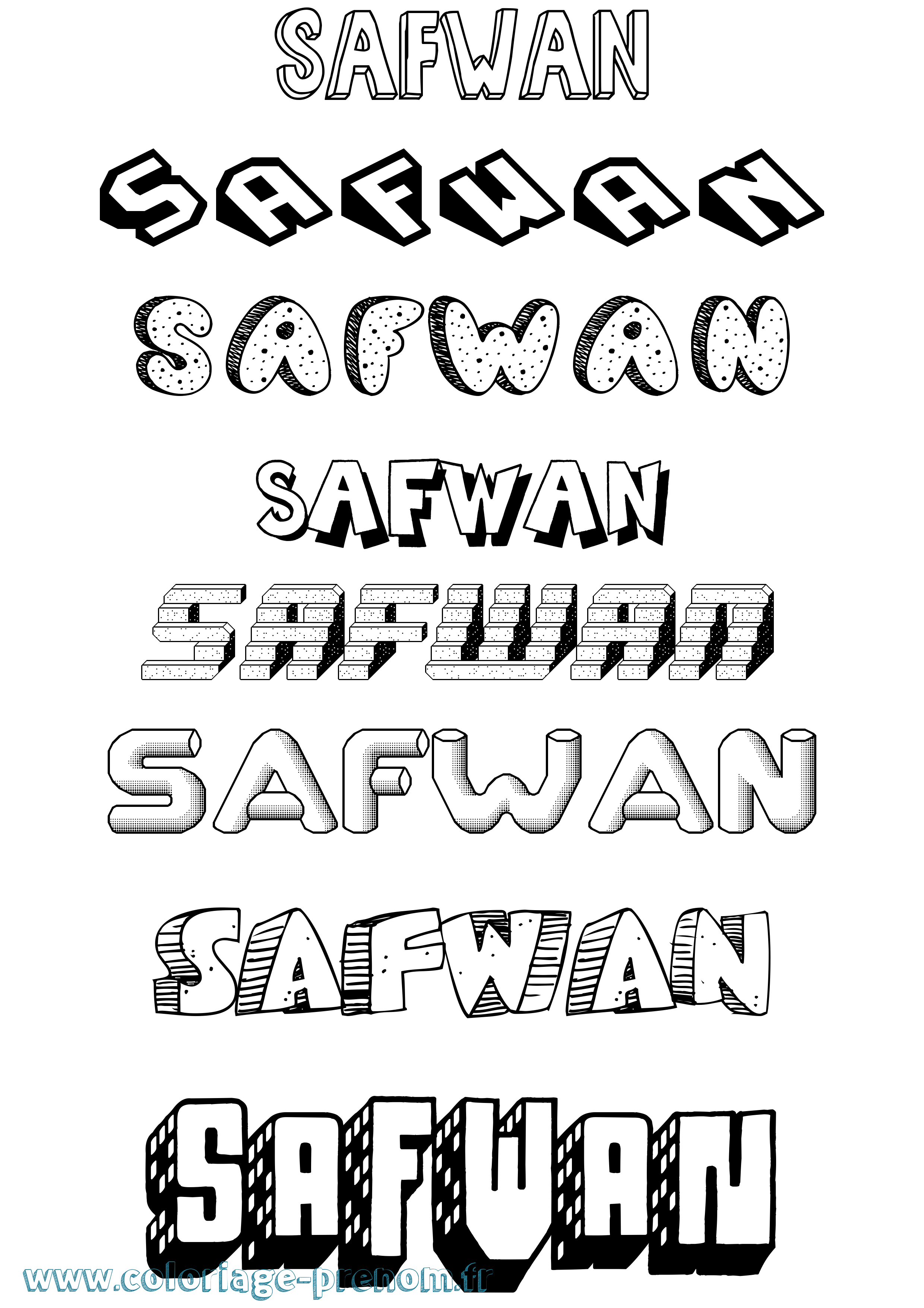 Coloriage prénom Safwan Effet 3D
