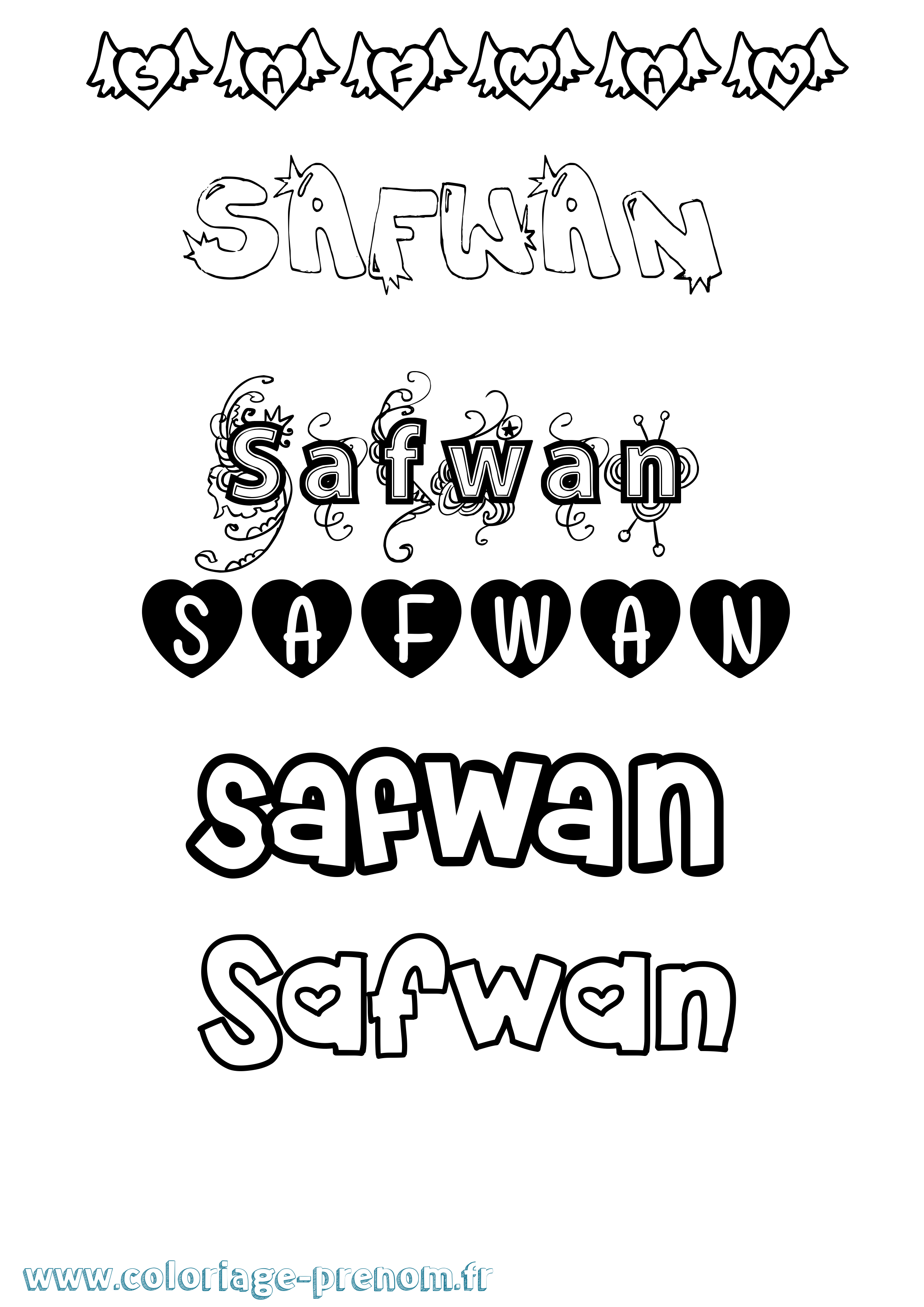 Coloriage prénom Safwan Girly