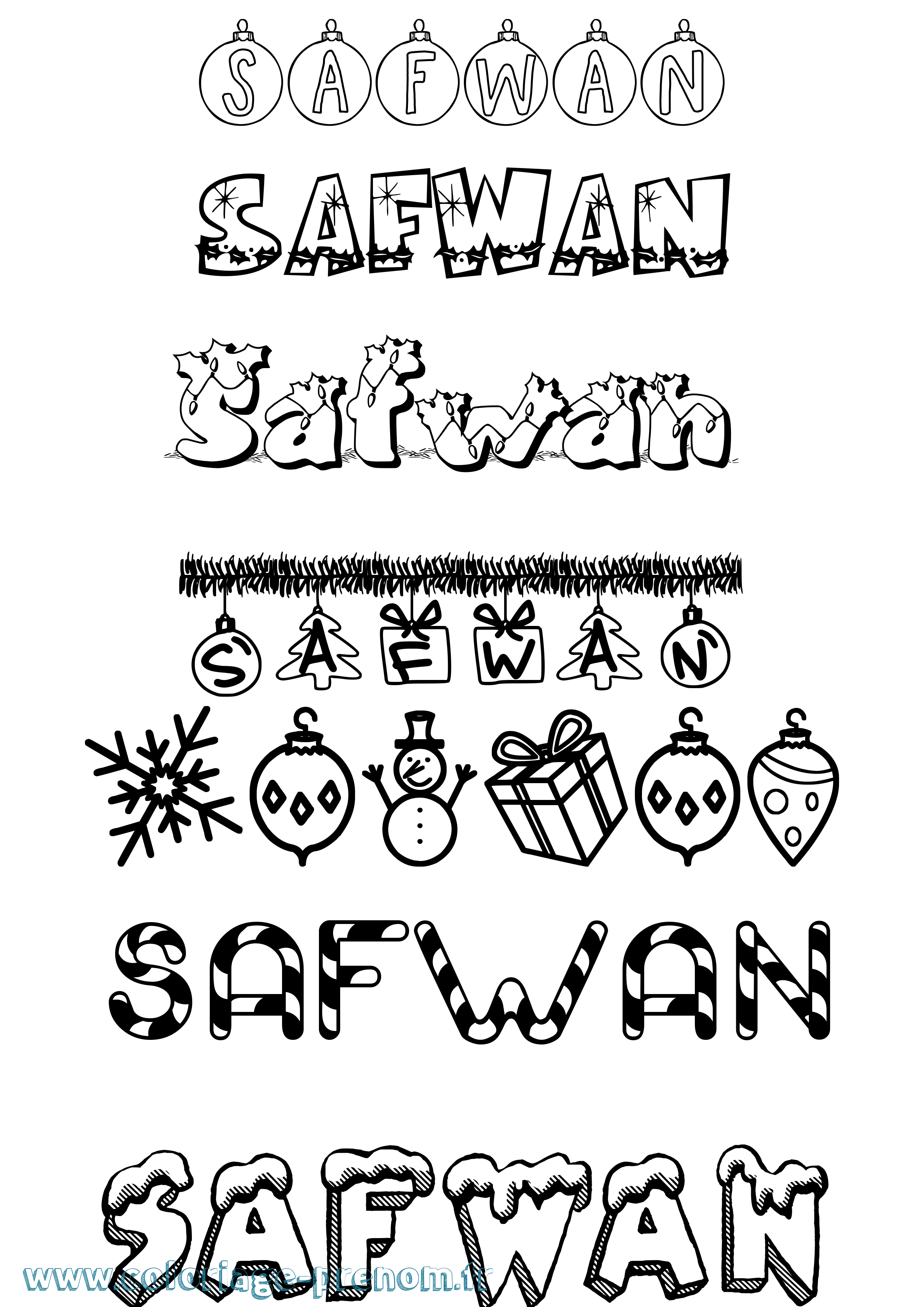 Coloriage prénom Safwan Noël