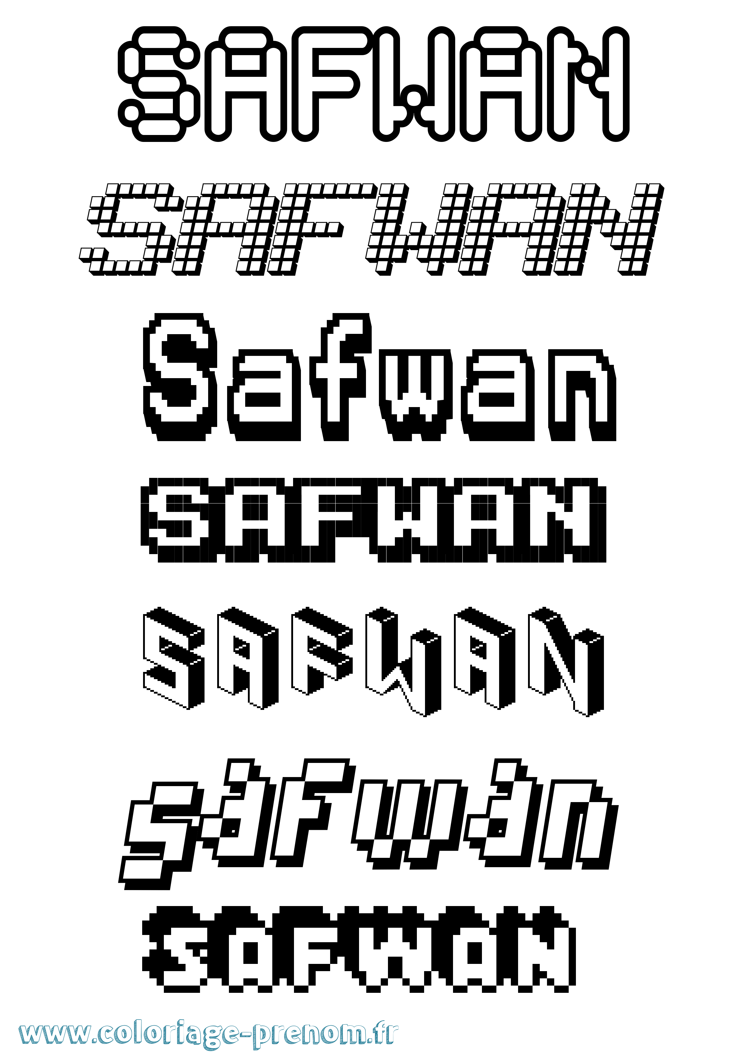Coloriage prénom Safwan Pixel