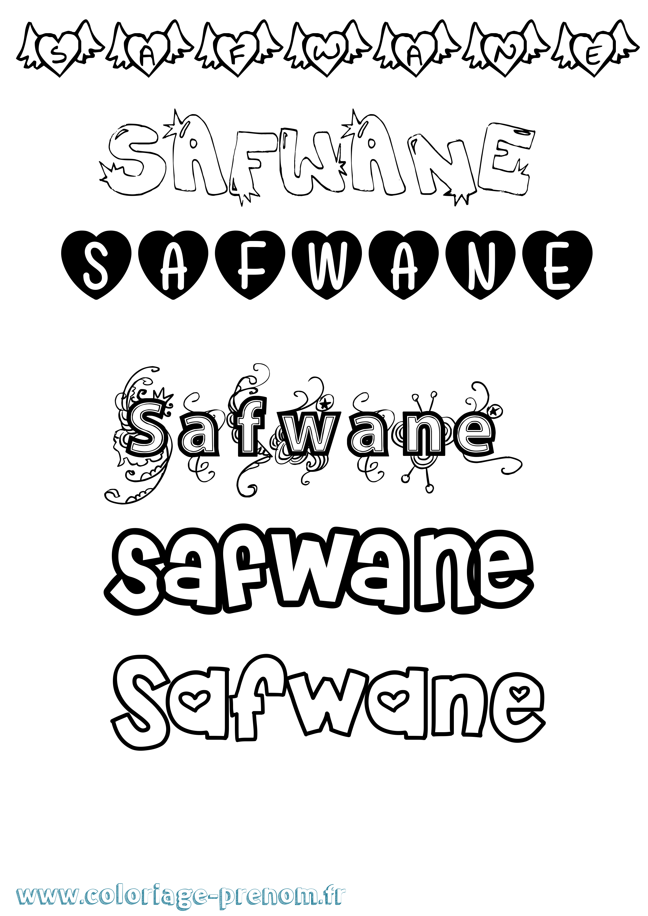 Coloriage prénom Safwane Girly