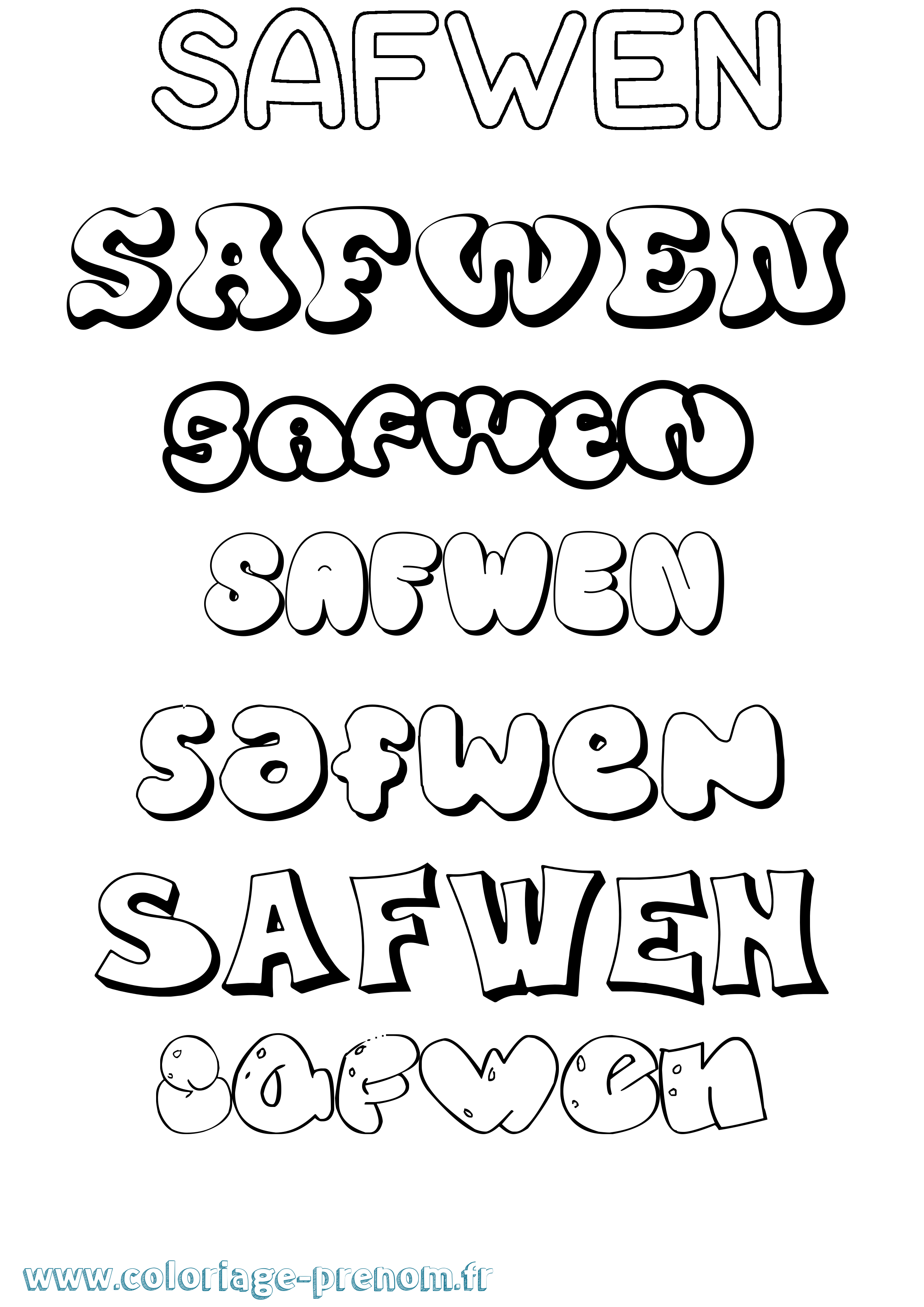 Coloriage Safwen Bubble Coloriage prénom Safwen Bubble