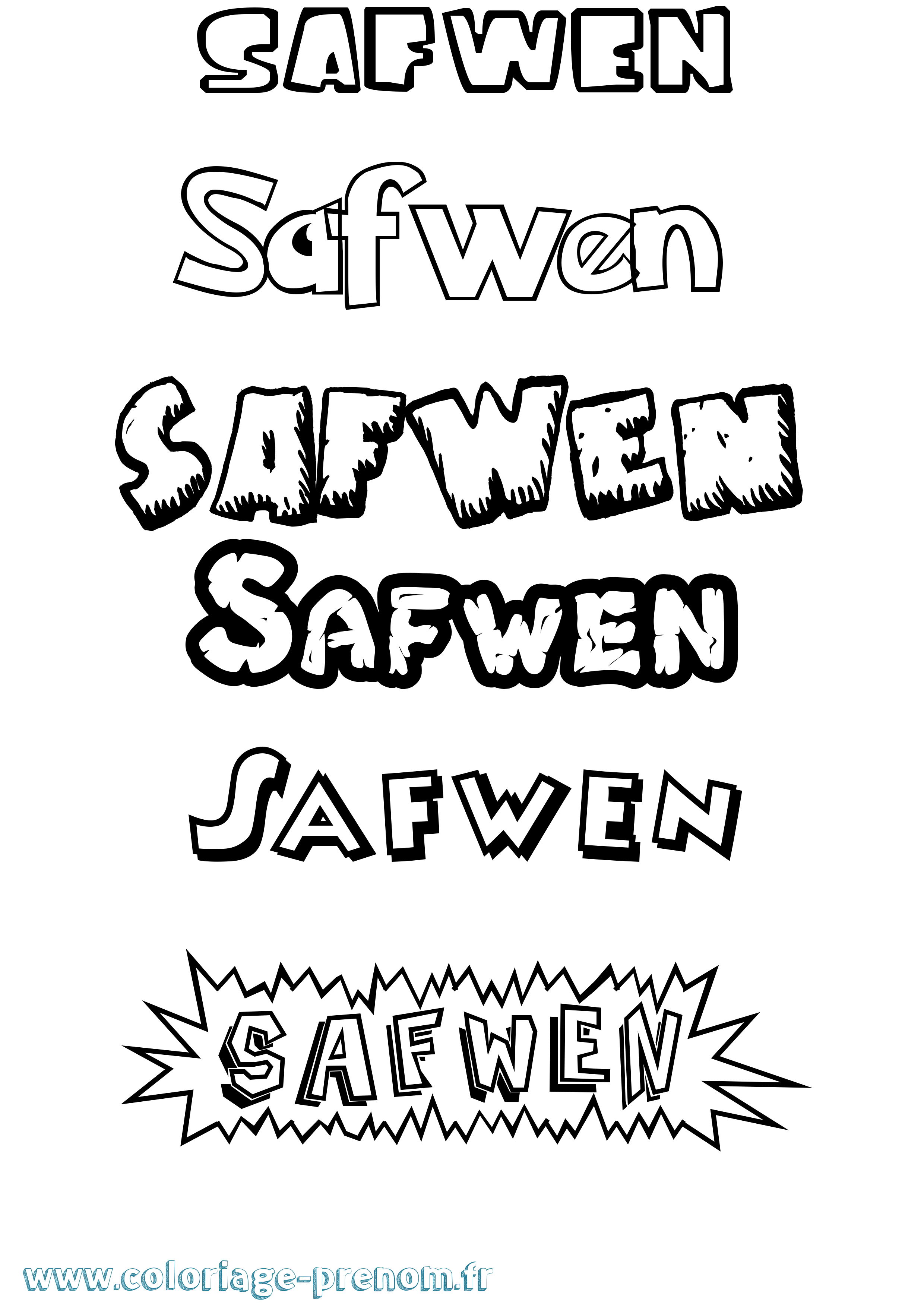 Coloriage Safwen Dessin Animé Coloriage prénom Safwen Dessin Animé