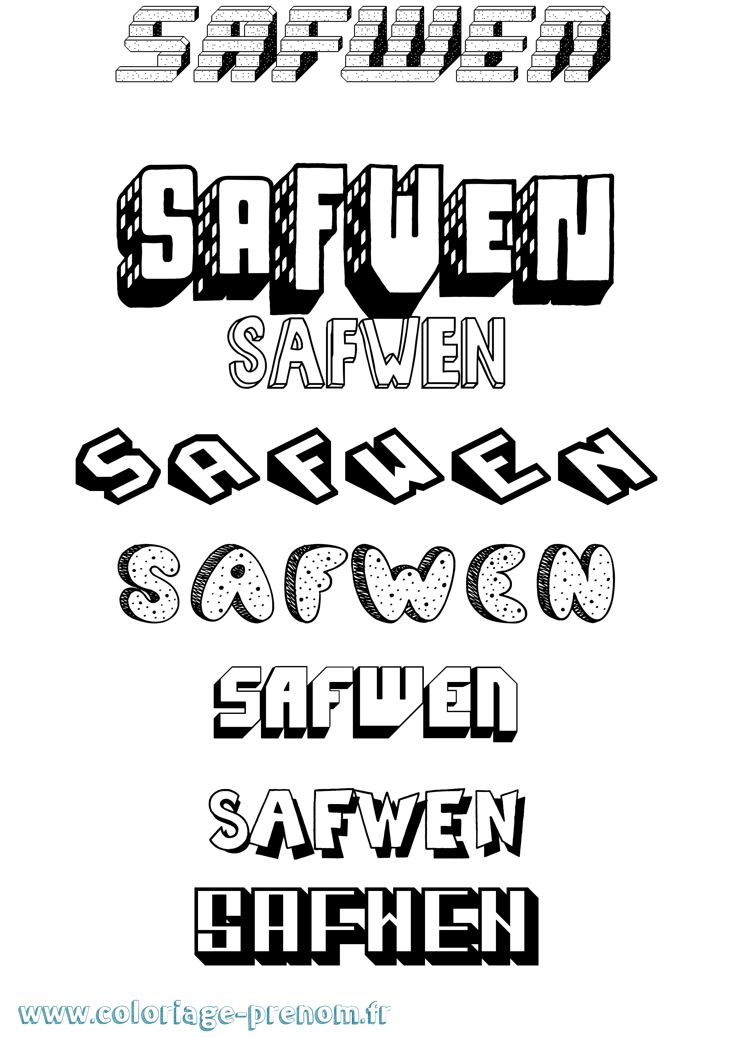 Coloriage Safwen Effet 3D Coloriage prénom Safwen Effet 3D