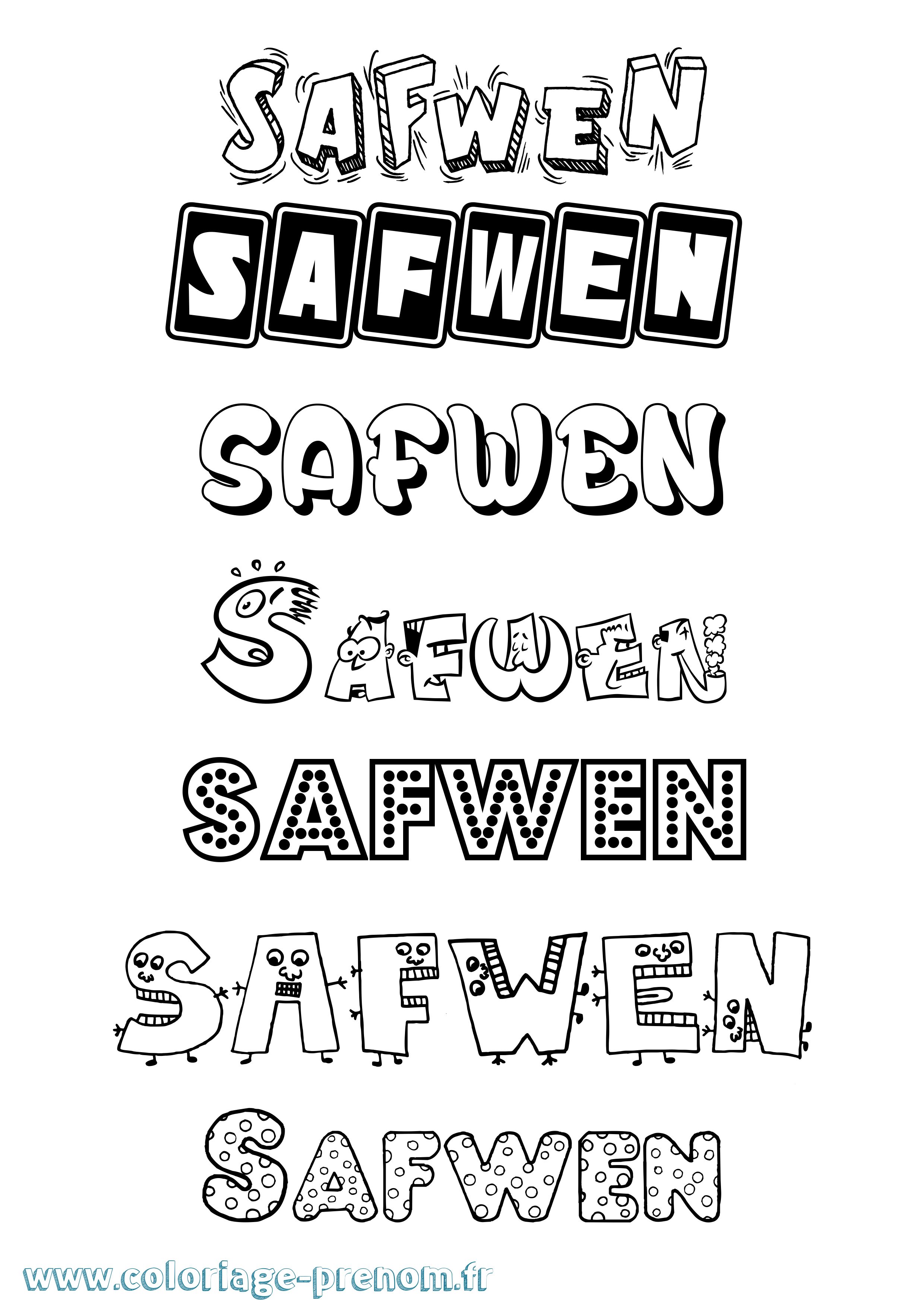Coloriage prénom Safwen Fun