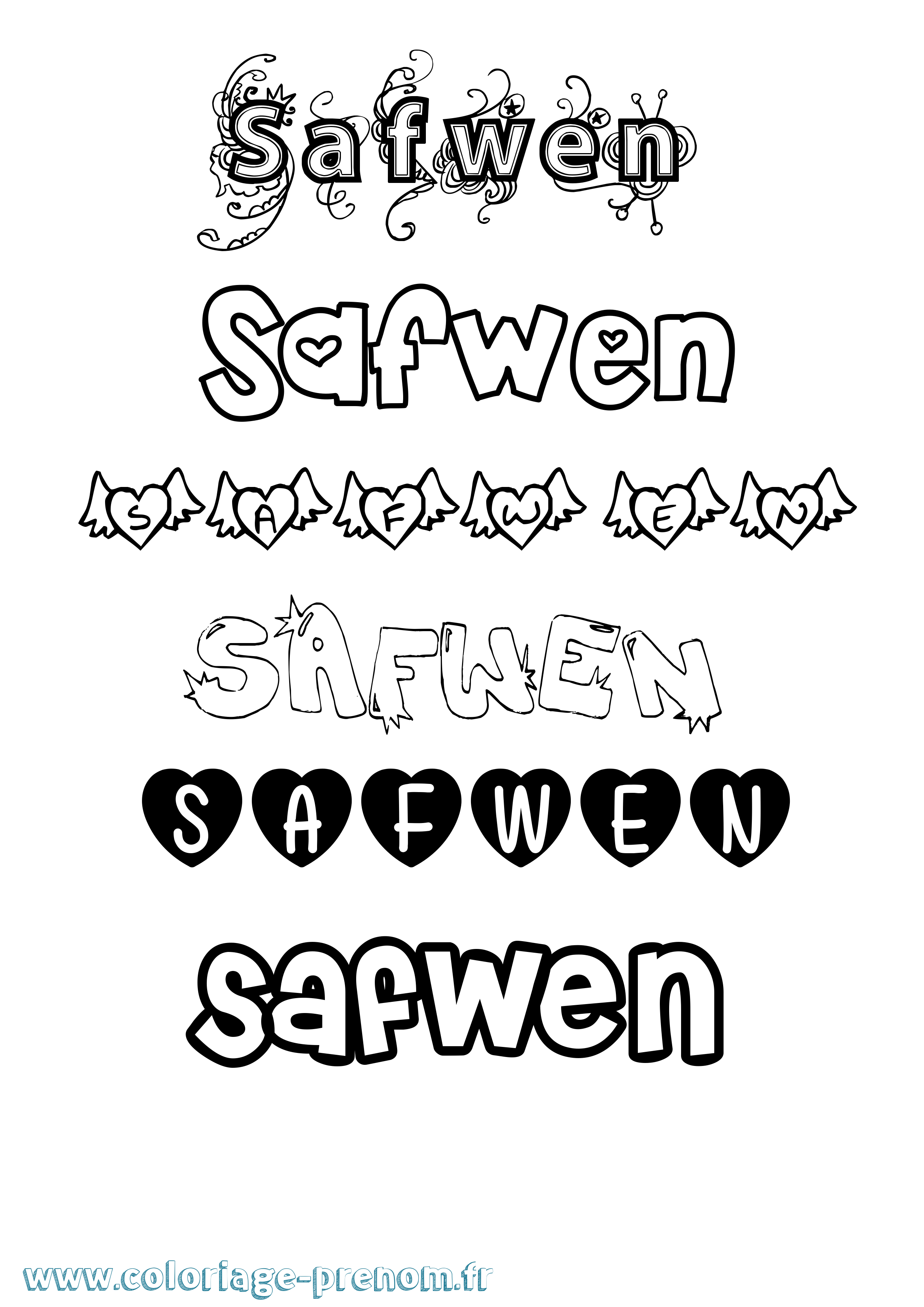 Coloriage prénom Safwen Girly