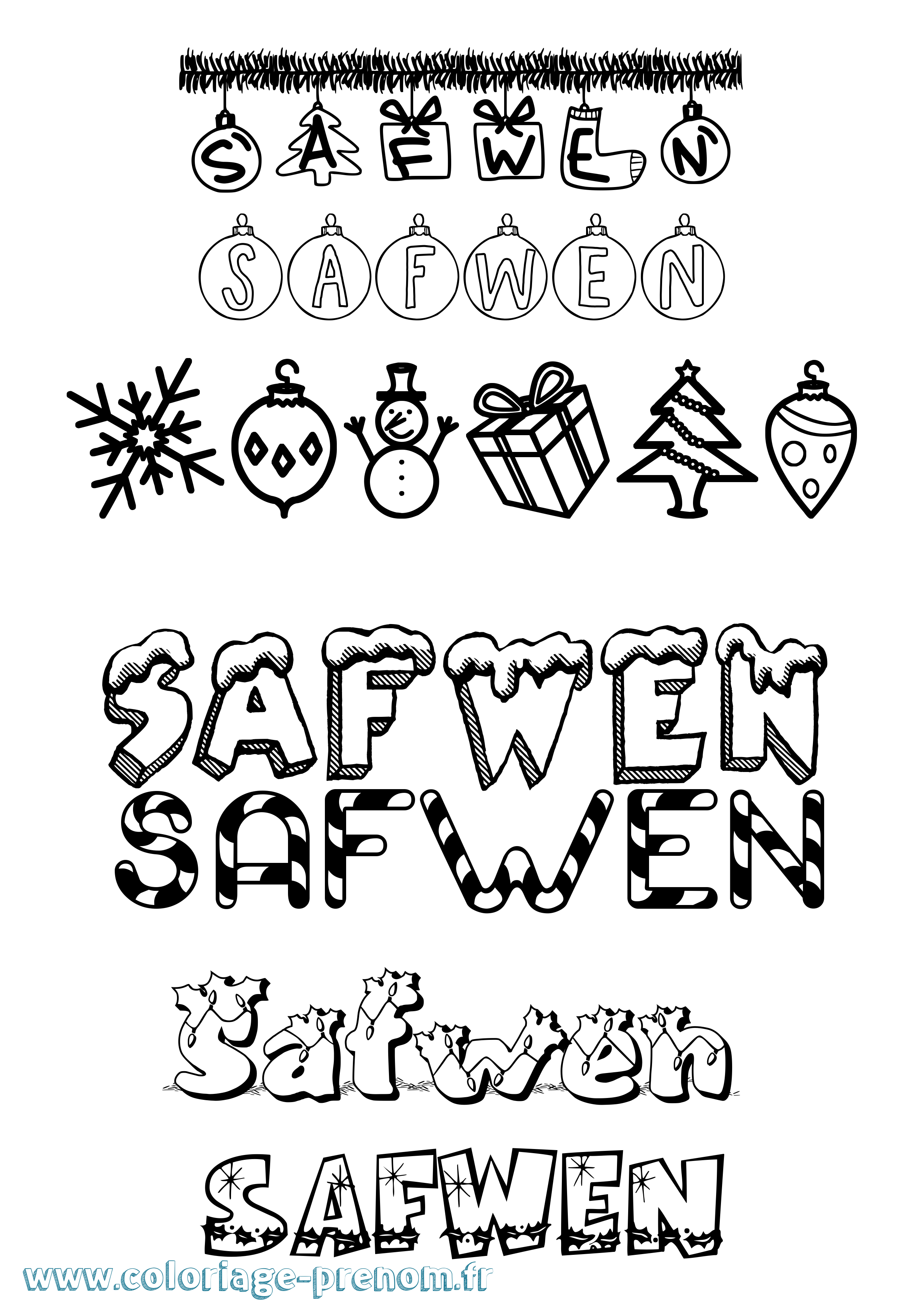 Coloriage Safwen Noël Coloriage prénom Safwen Noël
