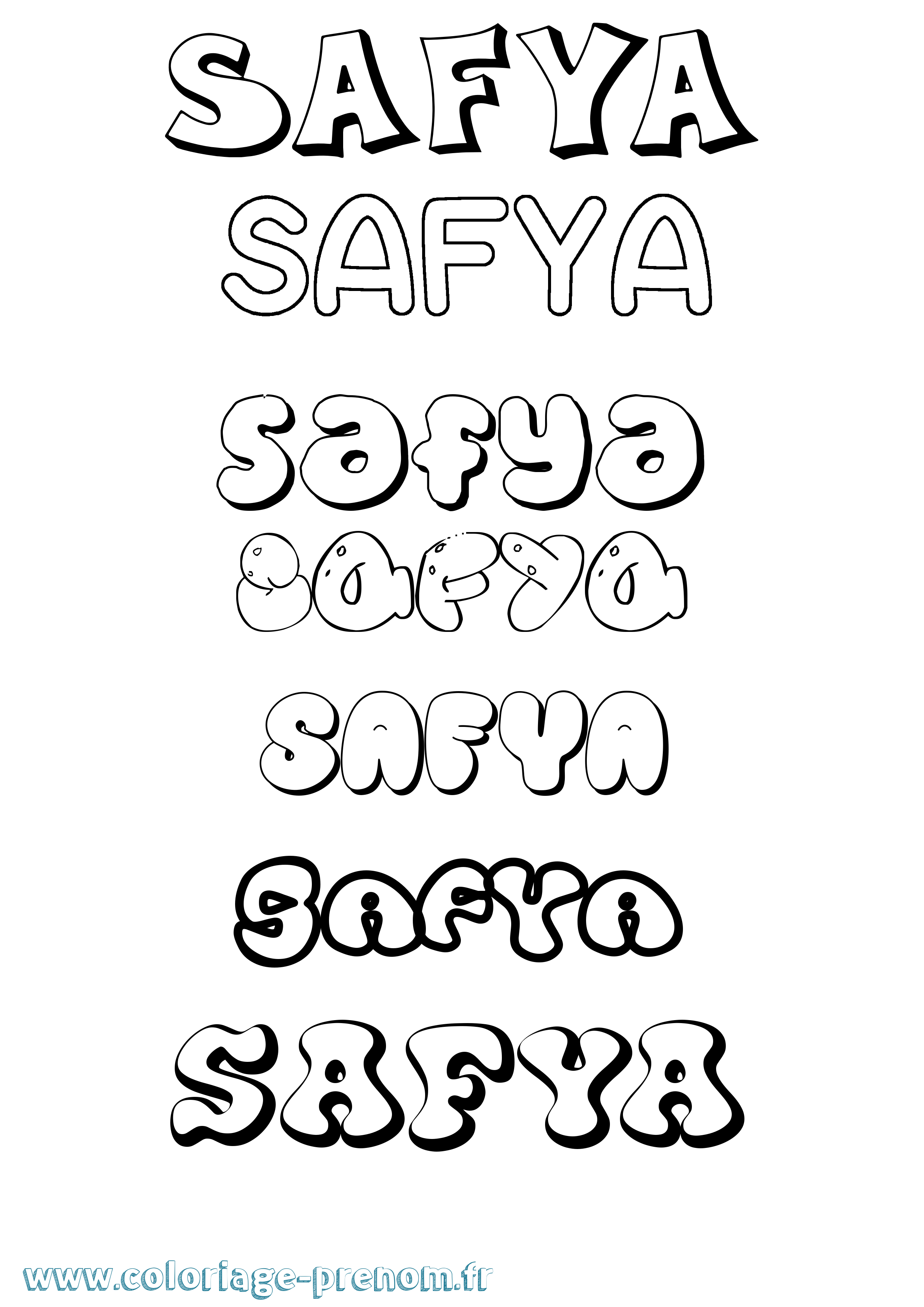 Coloriage prénom Safya Bubble
