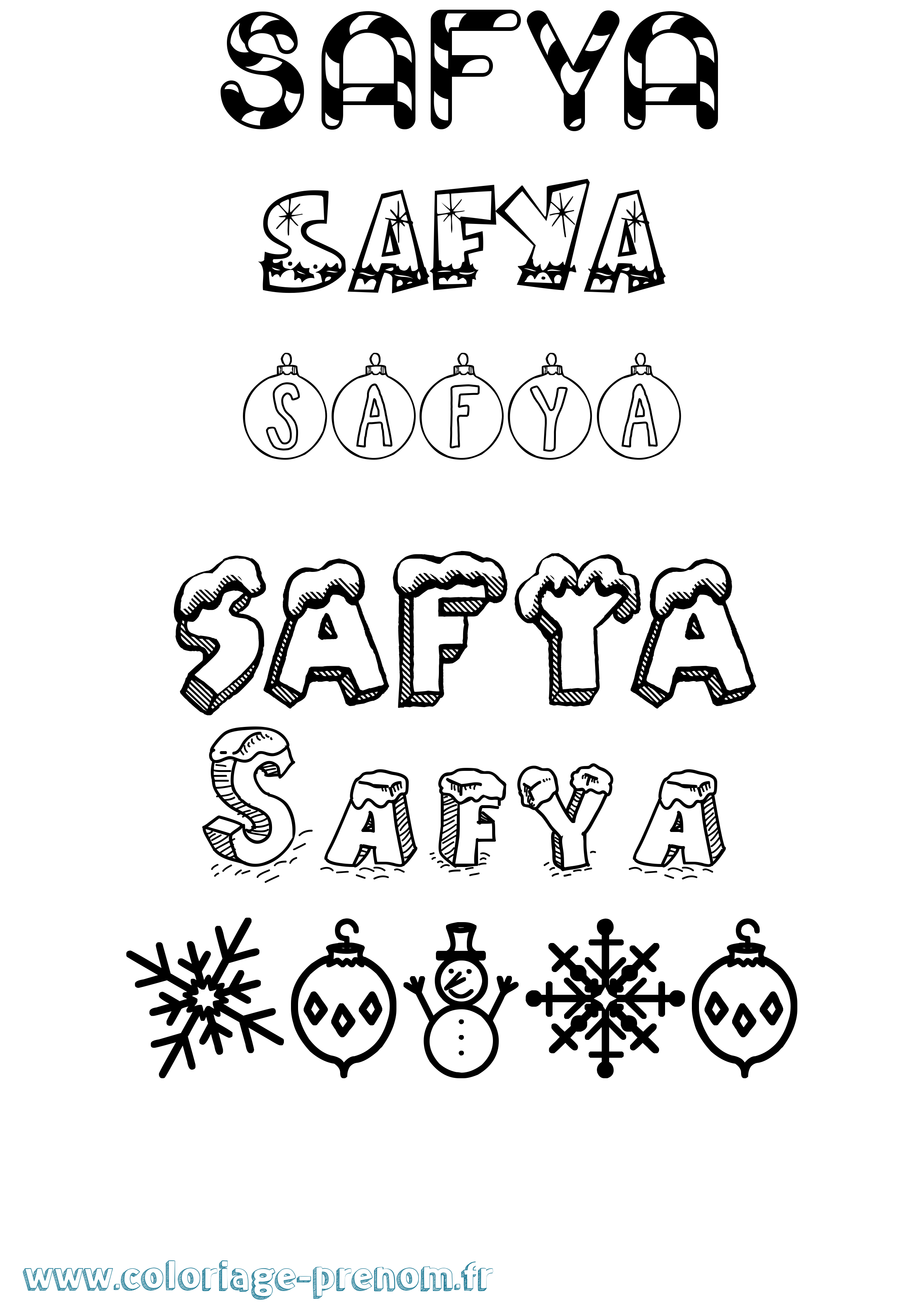 Coloriage prénom Safya Noël
