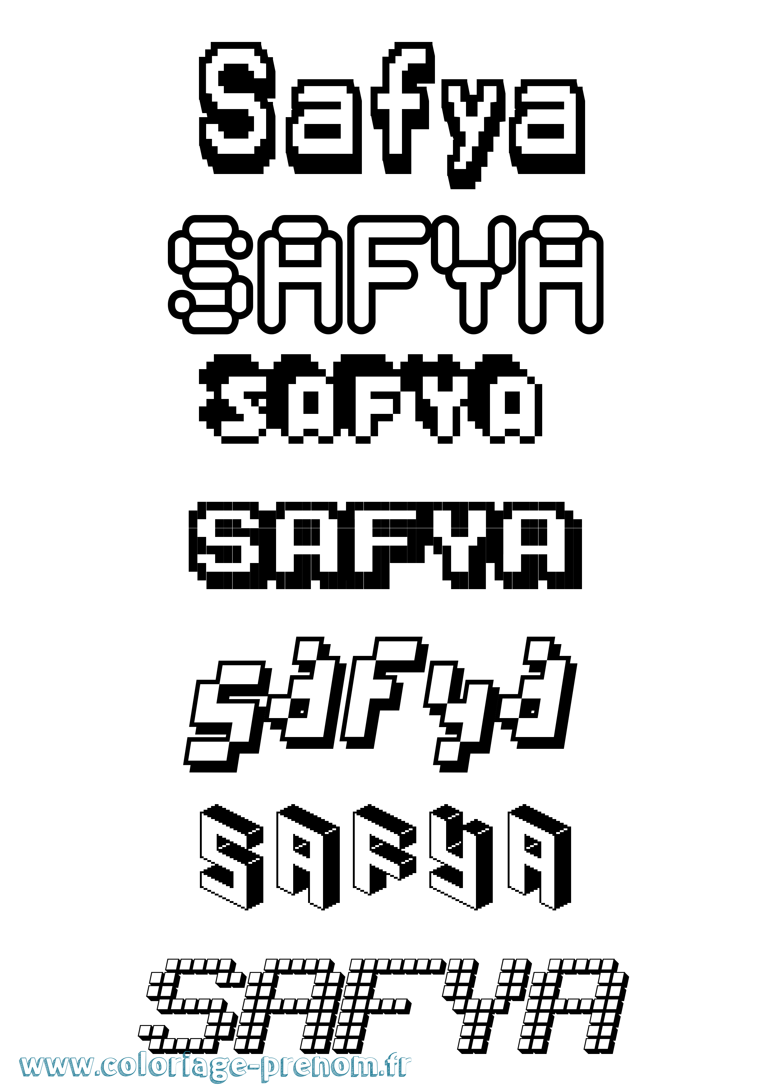 Coloriage prénom Safya Pixel