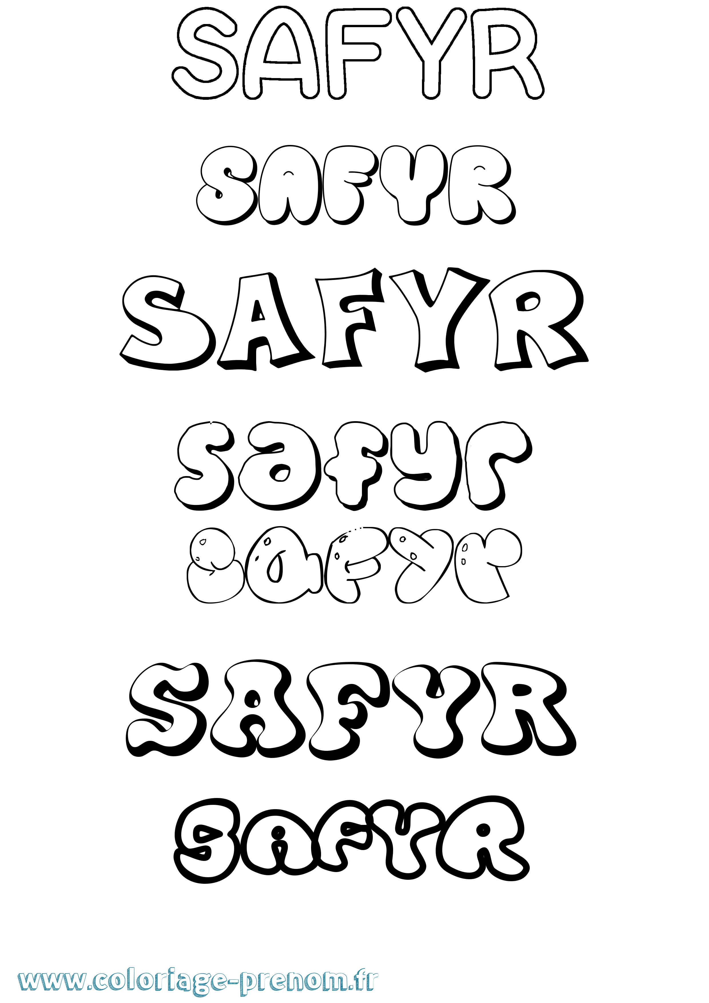 Coloriage prénom Safyr Bubble