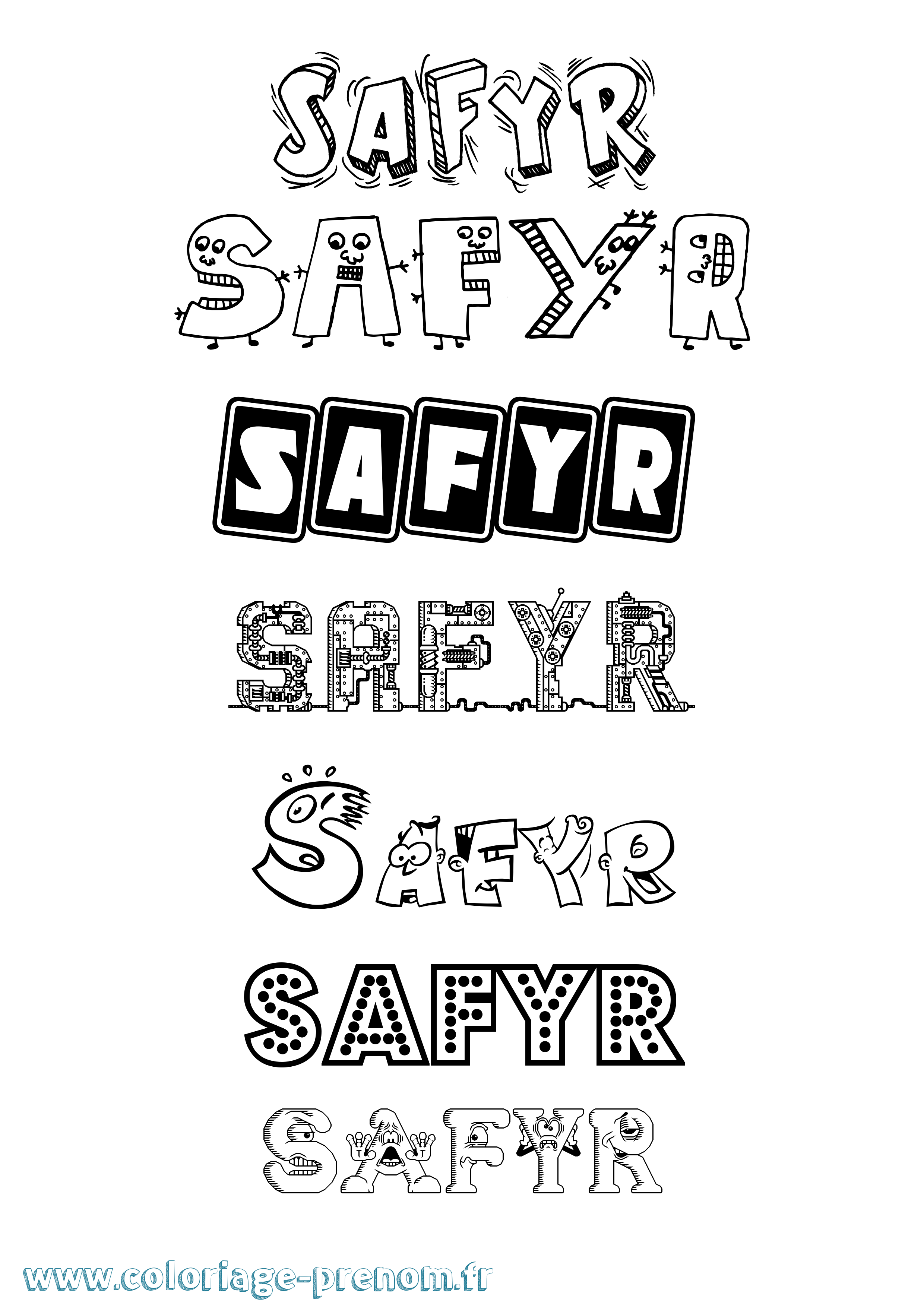 Coloriage prénom Safyr Fun