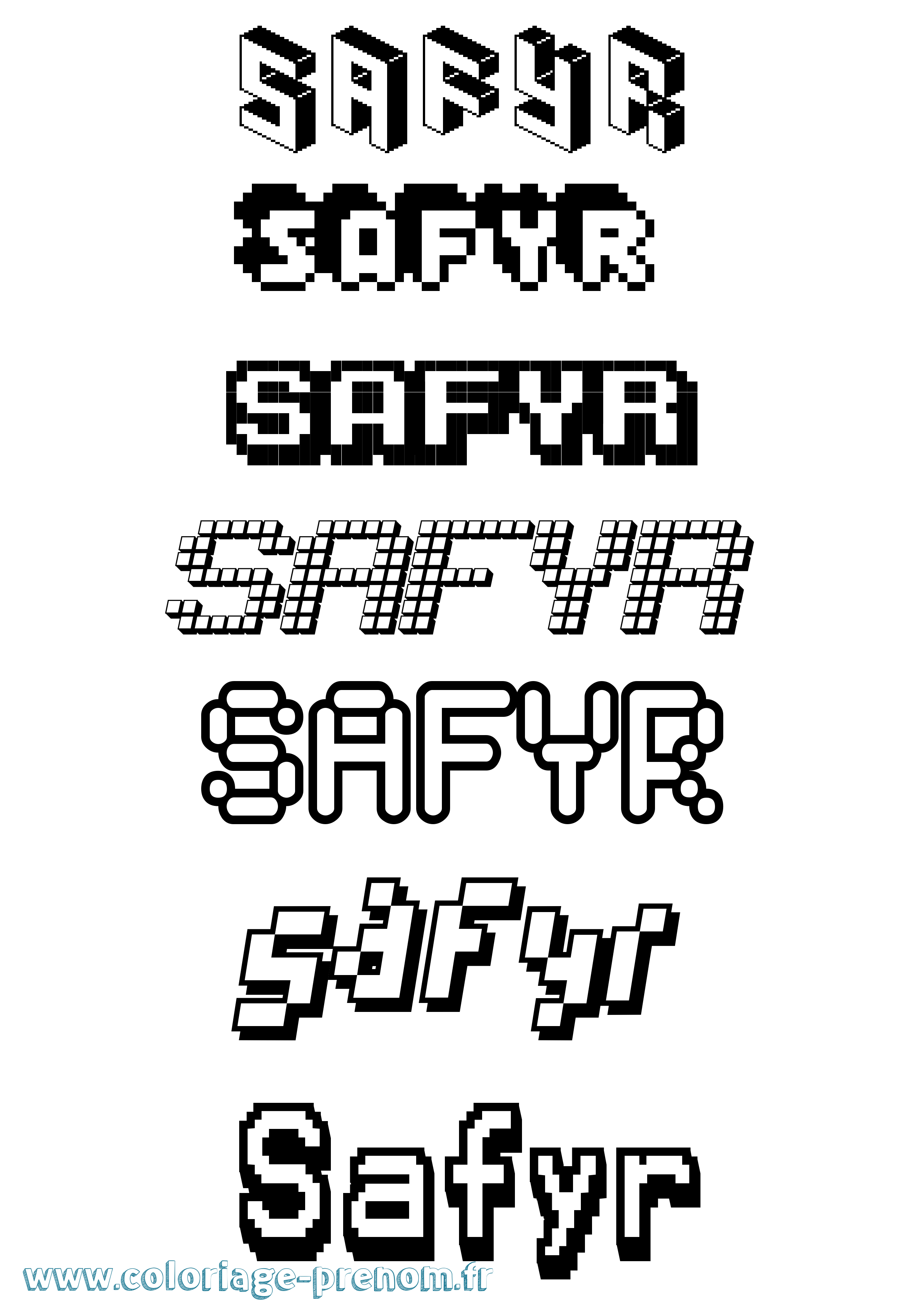 Coloriage prénom Safyr Pixel