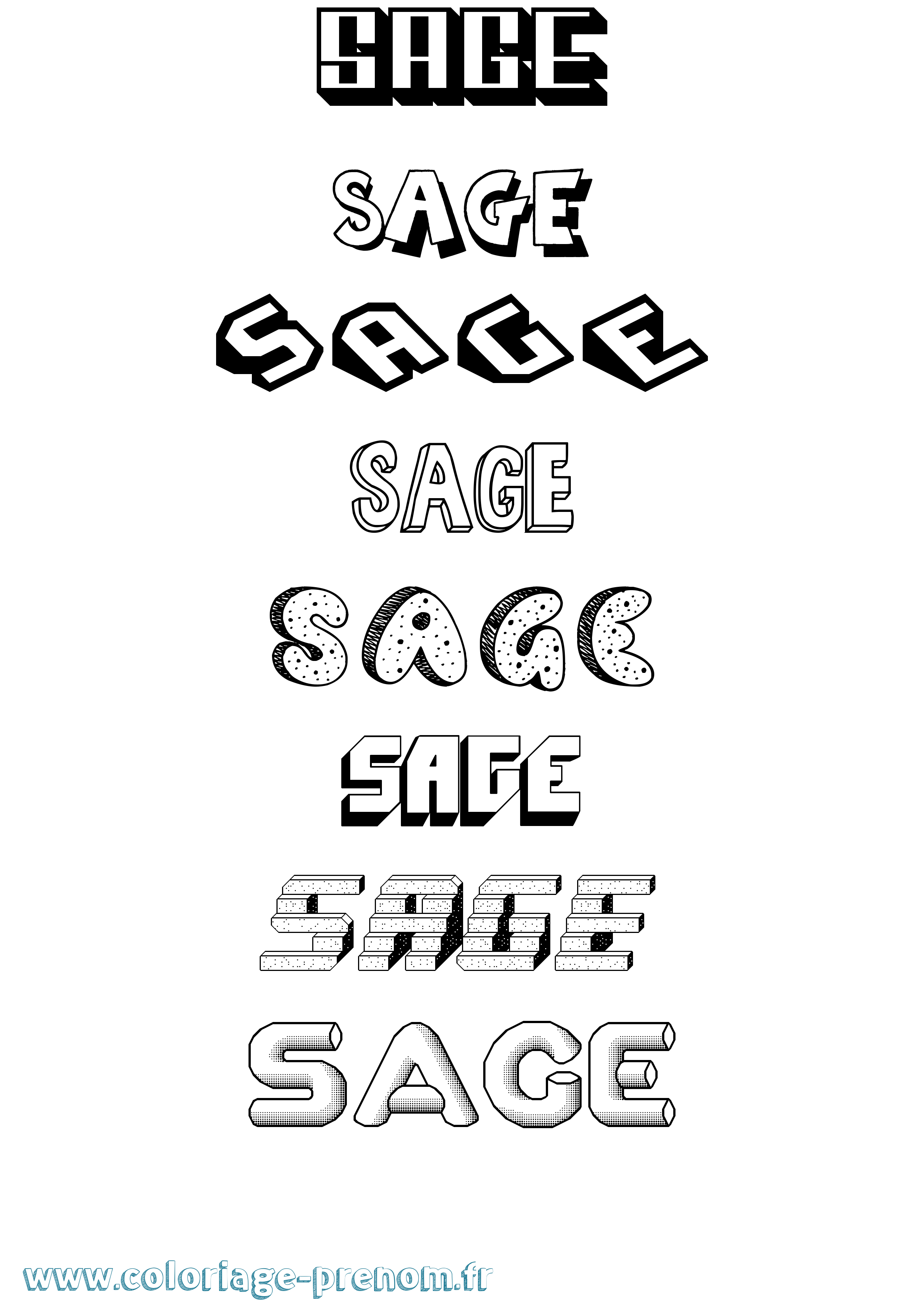 Coloriage prénom Sage Effet 3D