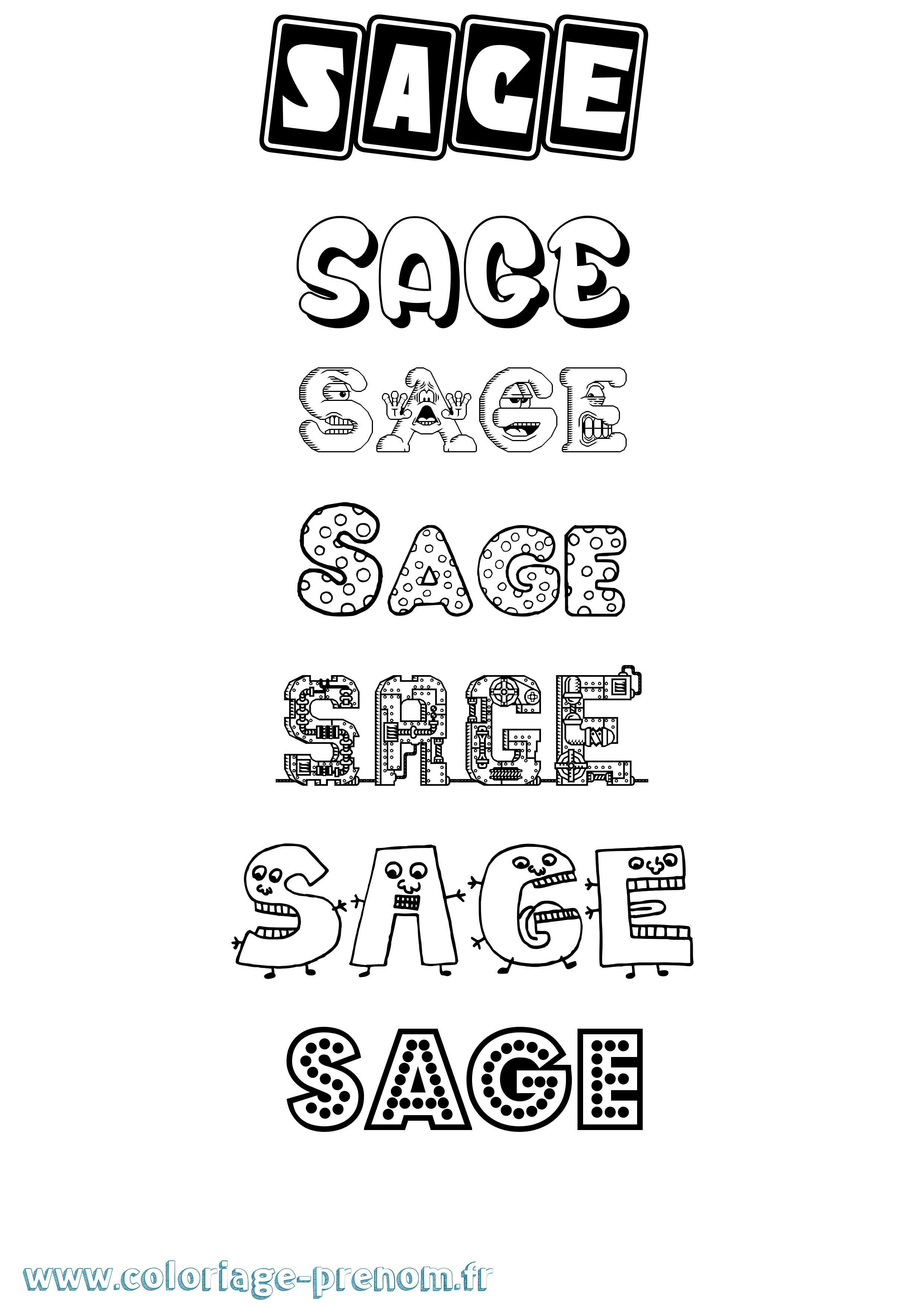 Coloriage prénom Sage Fun