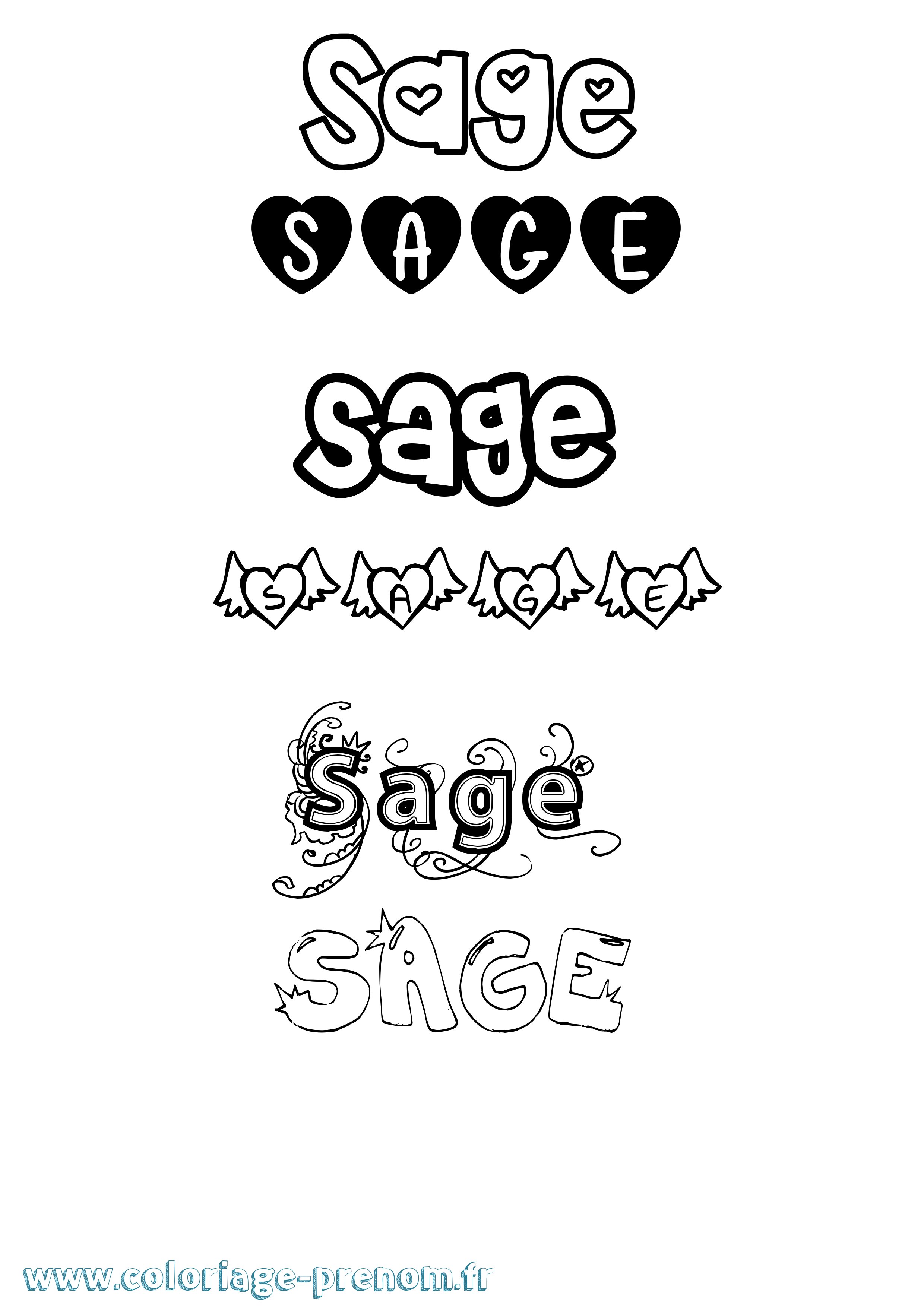 Coloriage prénom Sage Girly