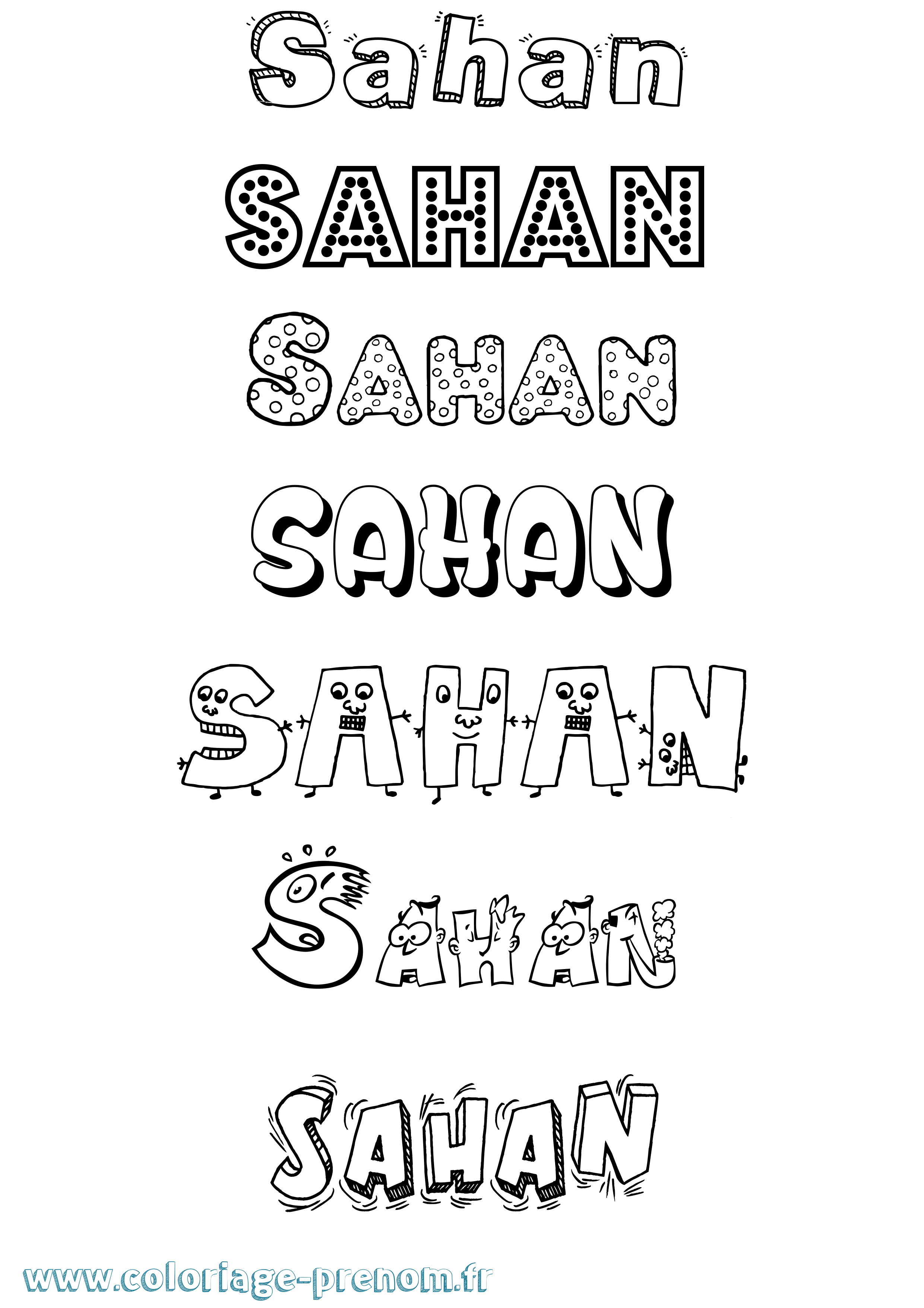 Coloriage prénom Sahan Fun