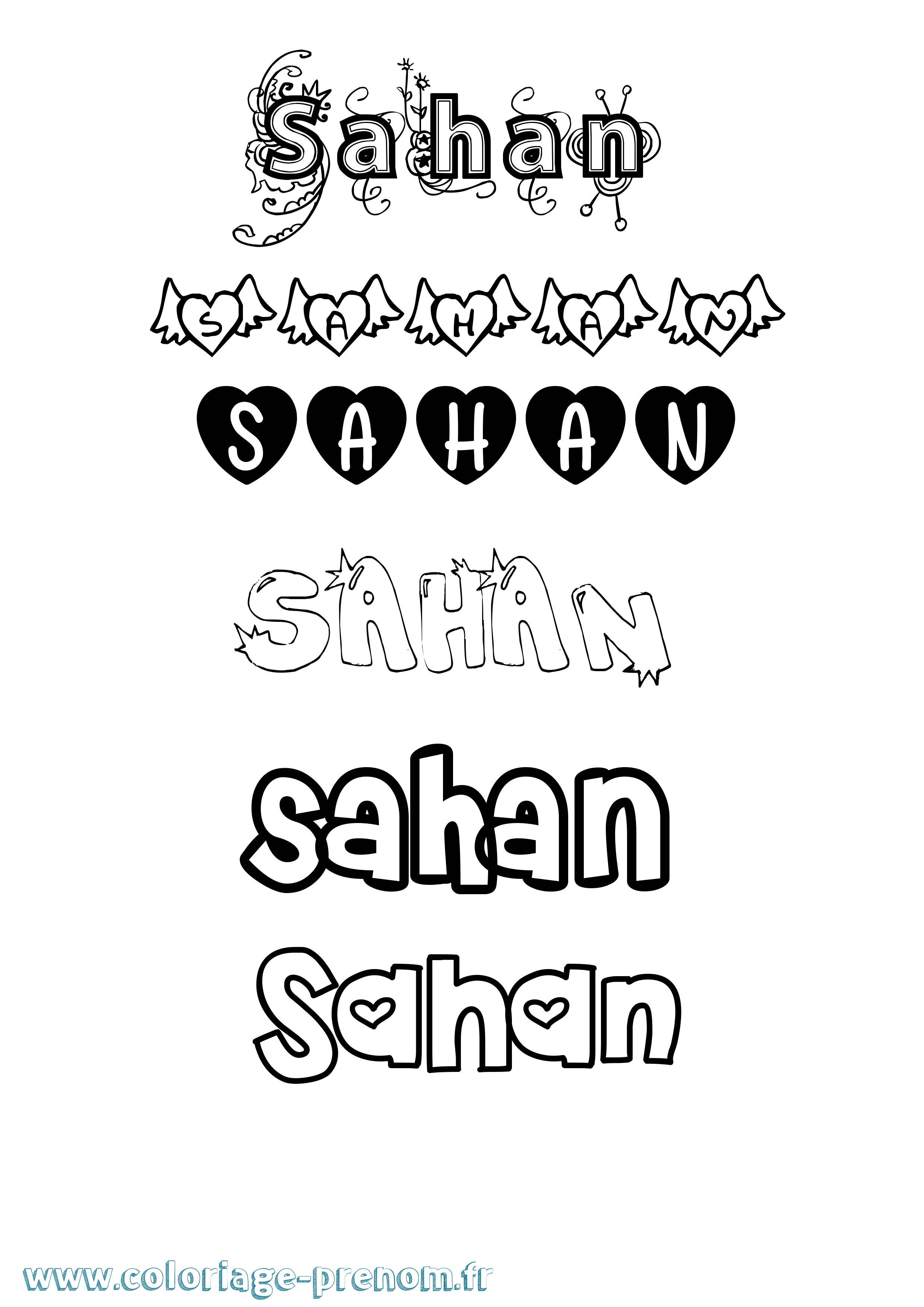 Coloriage prénom Sahan Girly