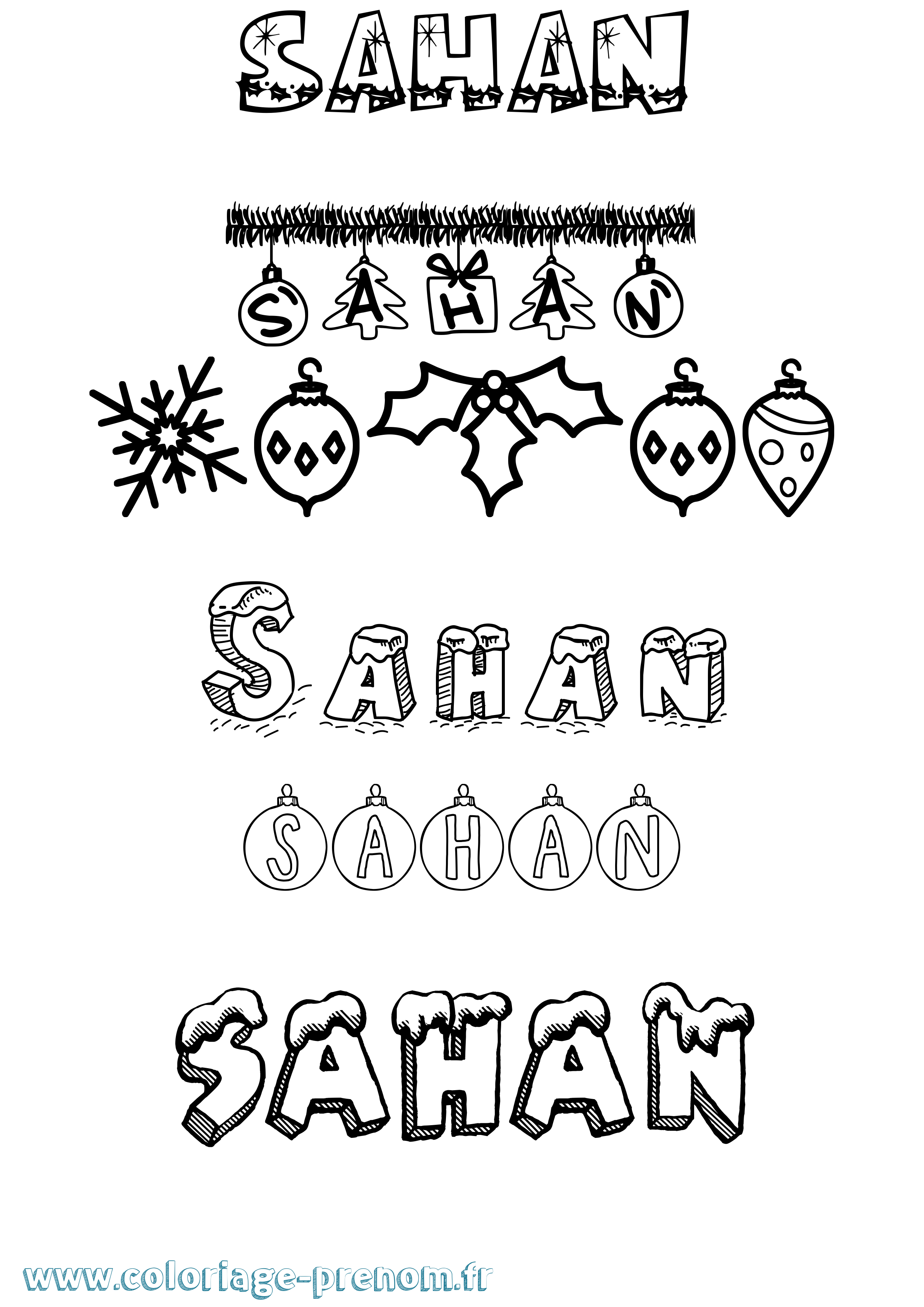Coloriage prénom Sahan Noël