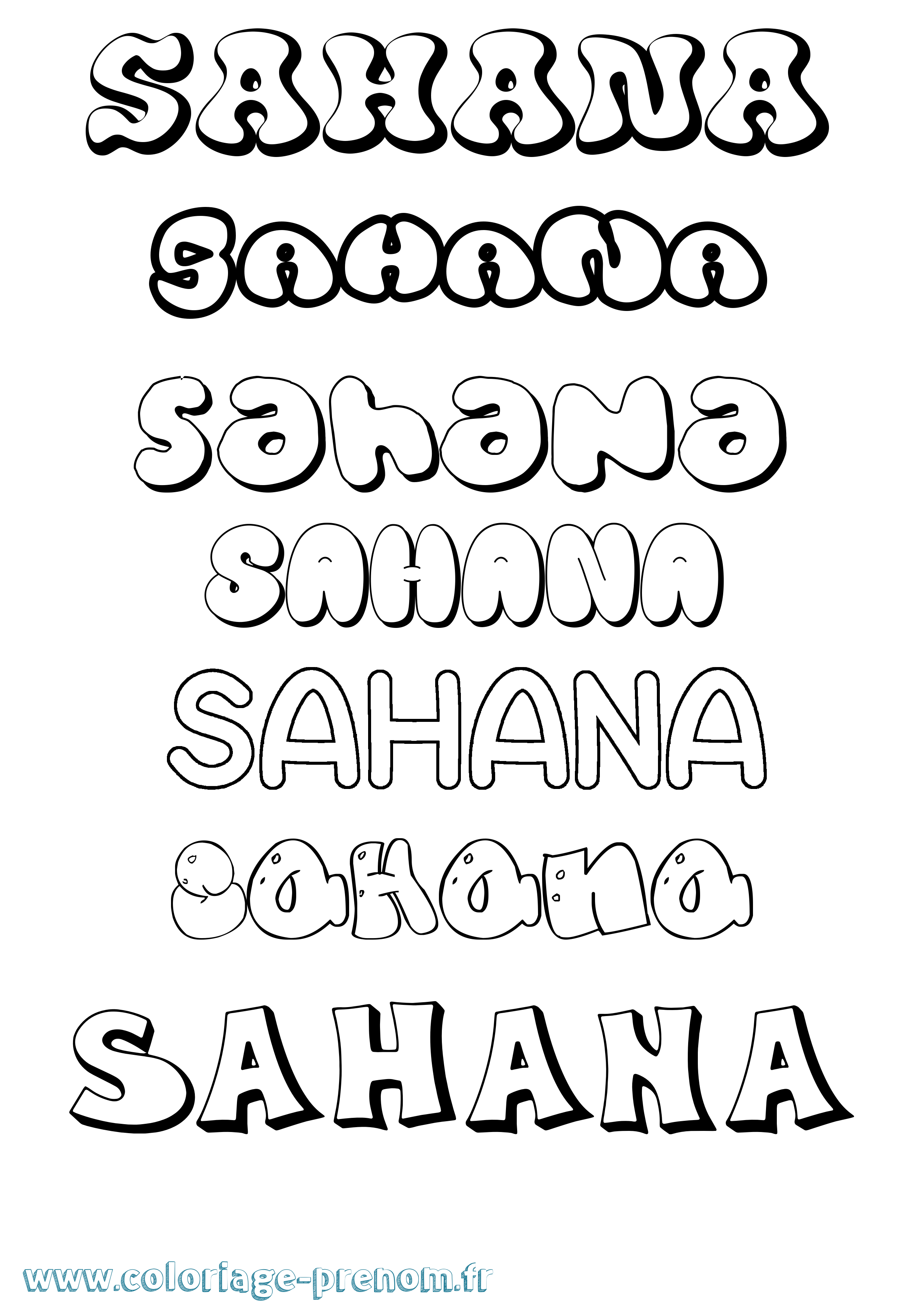 Coloriage prénom Sahana Bubble