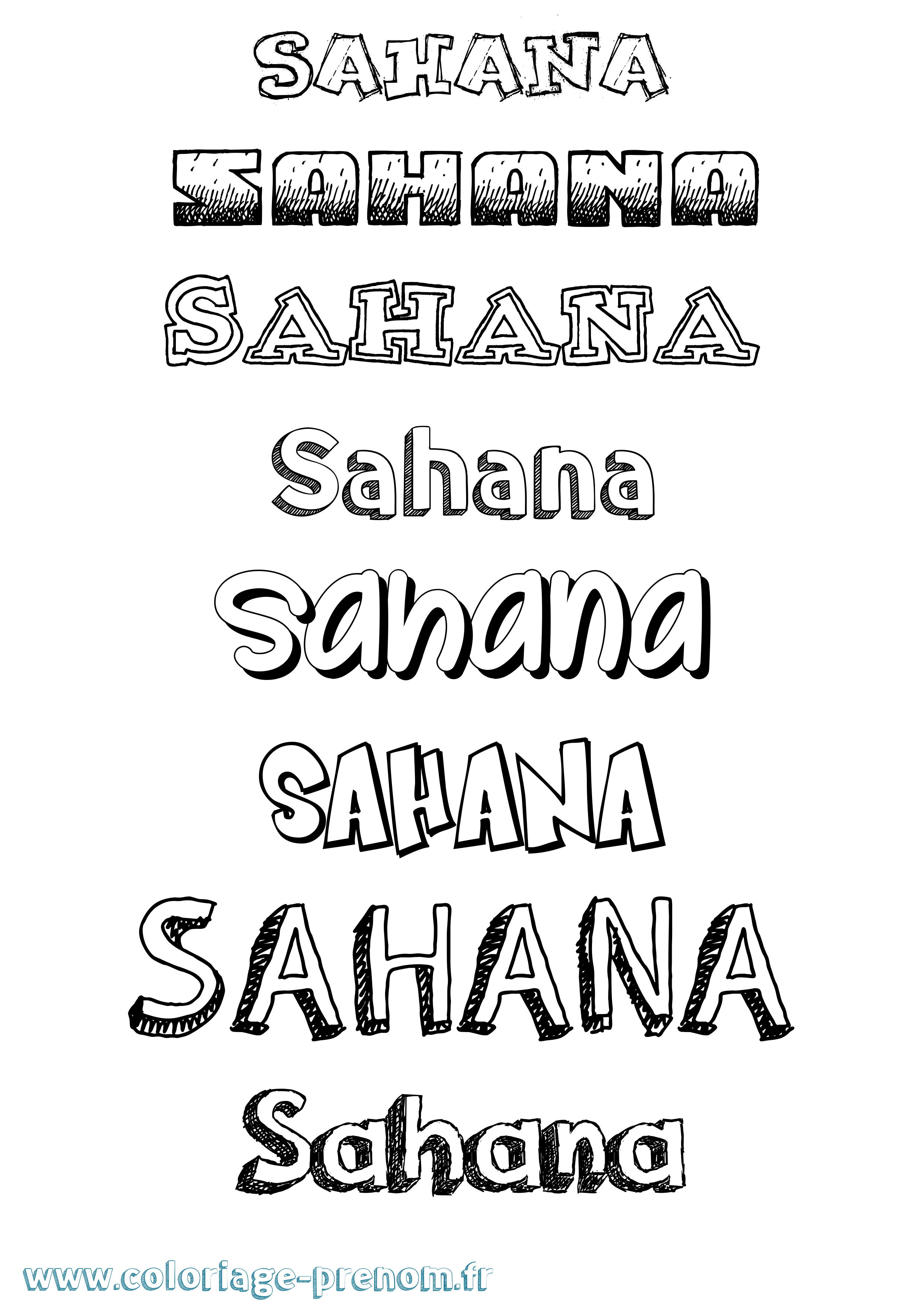 Coloriage prénom Sahana Dessiné