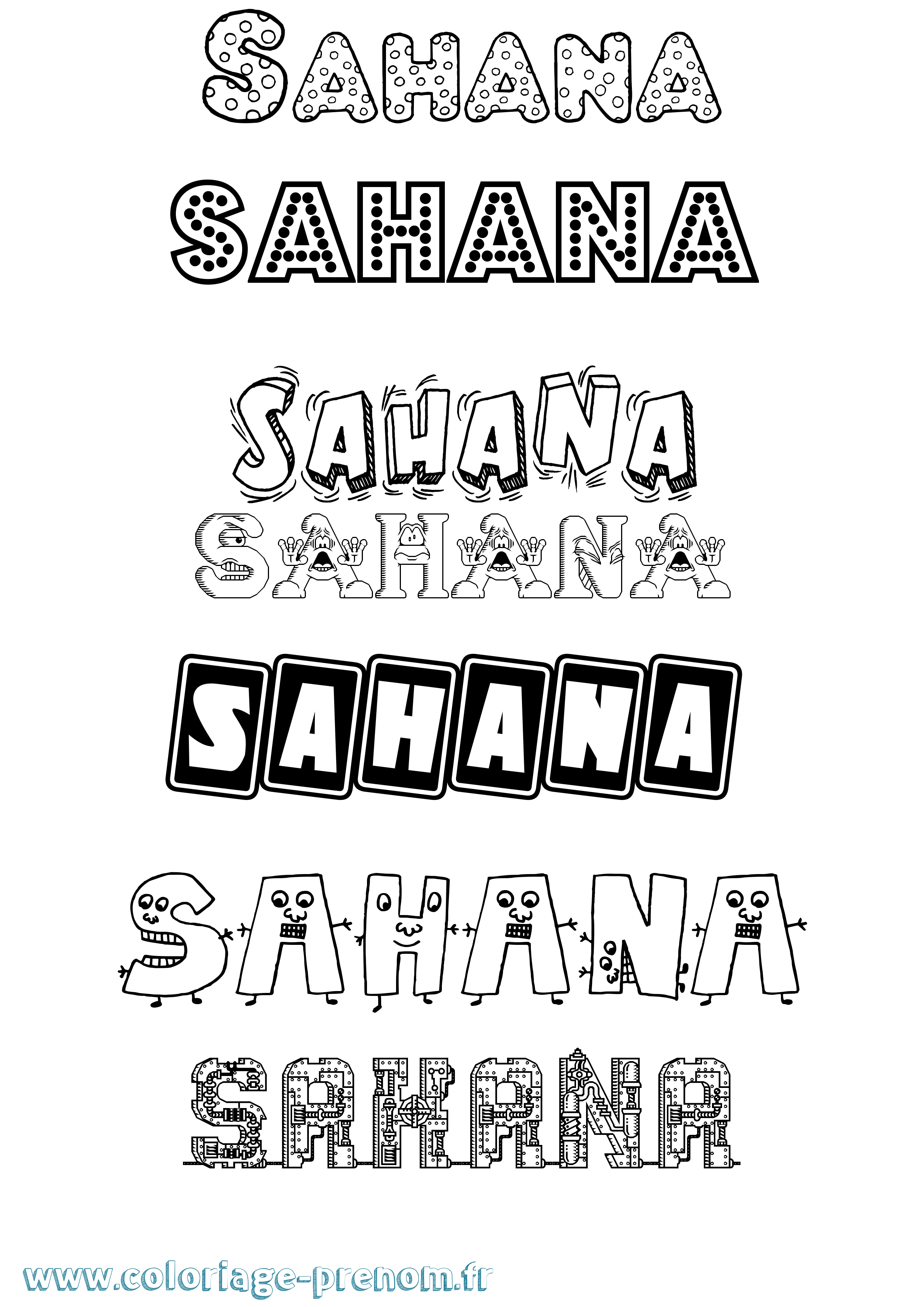 Coloriage prénom Sahana Fun