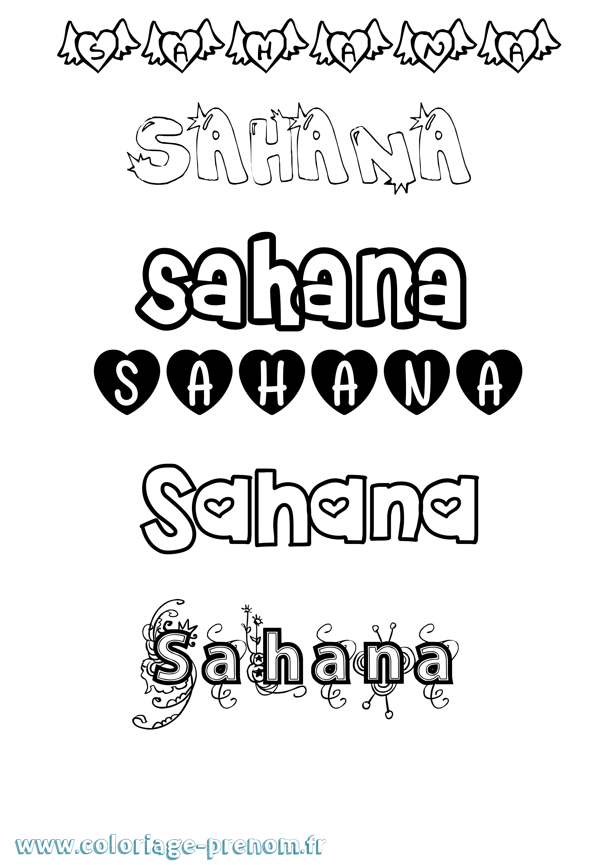 Coloriage prénom Sahana Girly