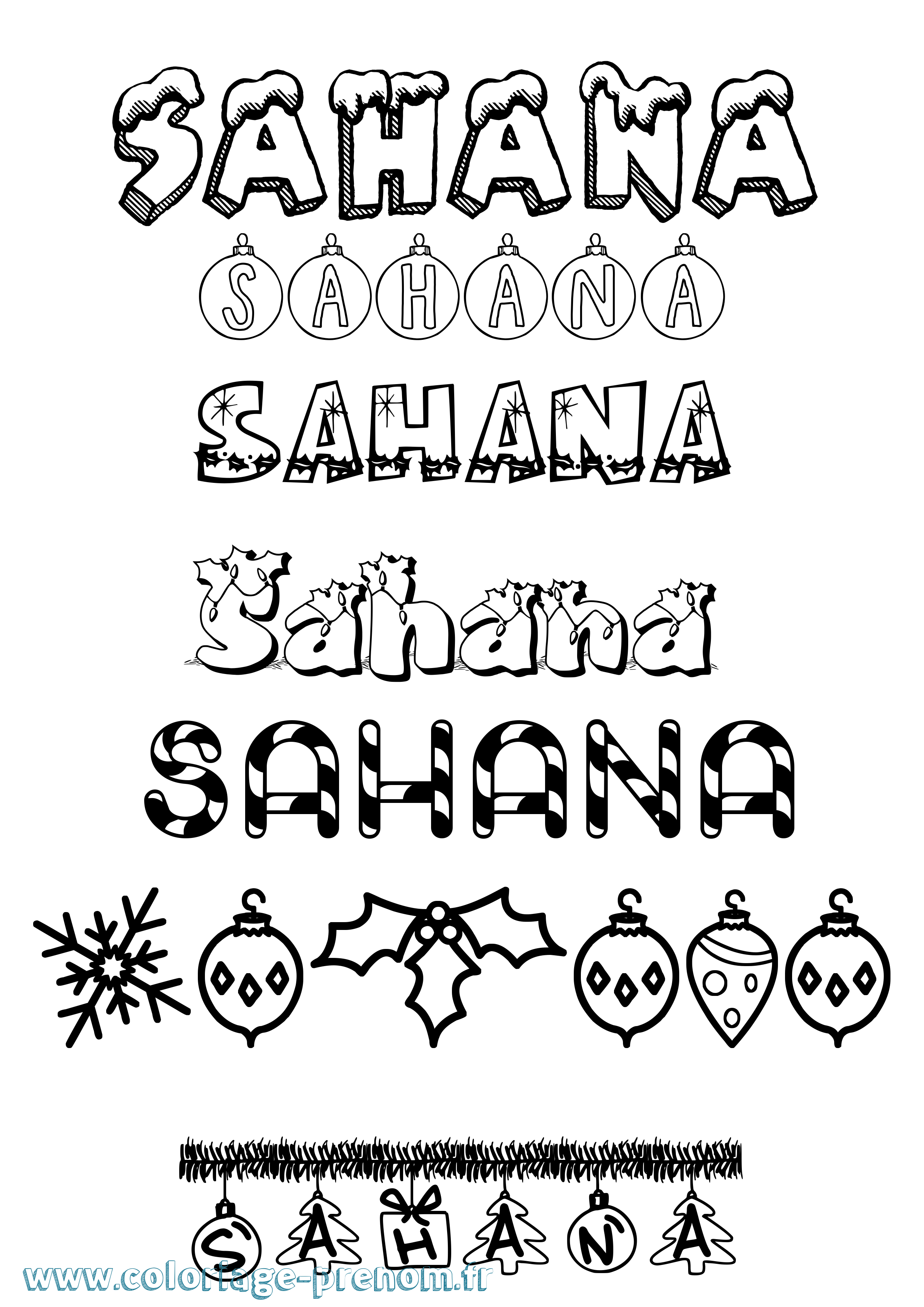 Coloriage prénom Sahana Noël