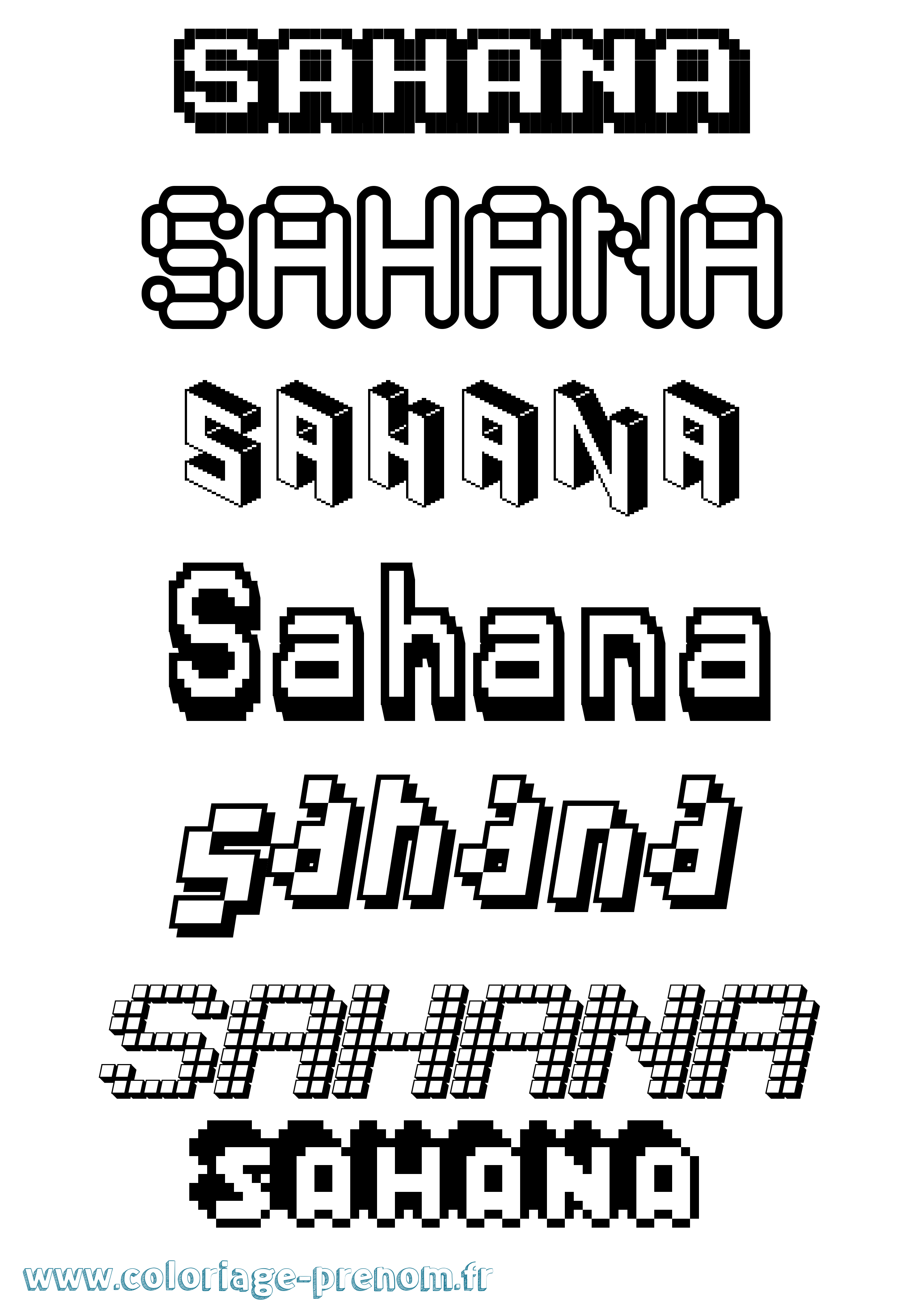 Coloriage prénom Sahana Pixel