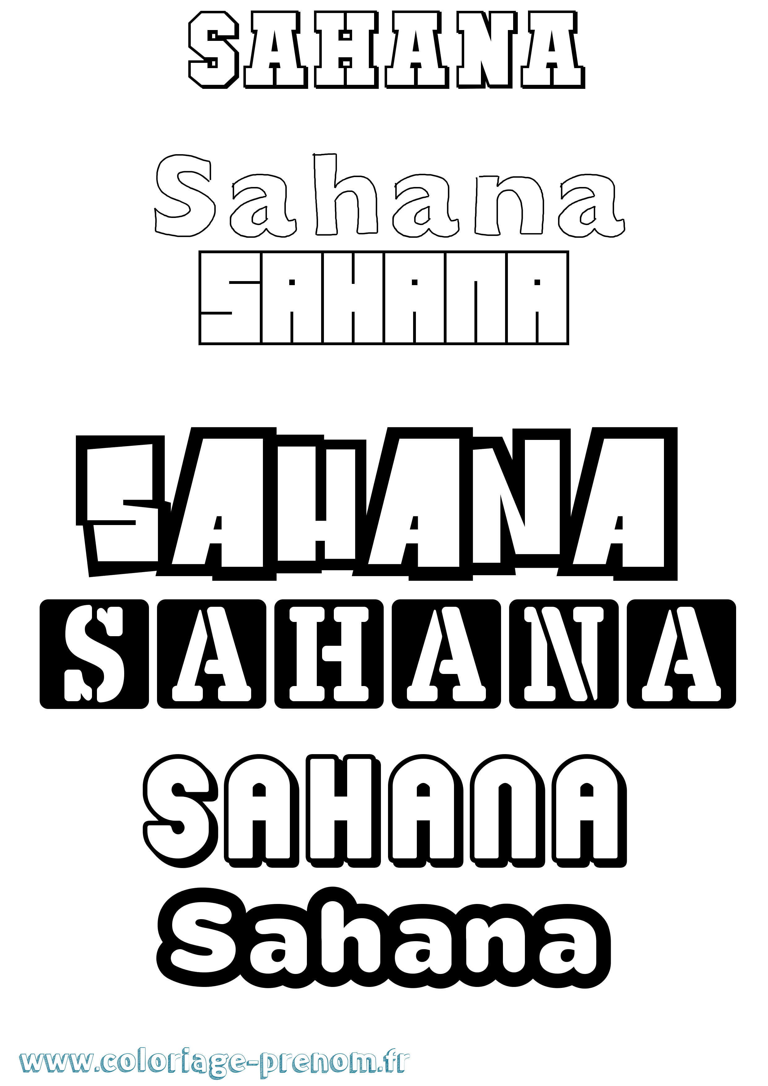 Coloriage prénom Sahana Simple