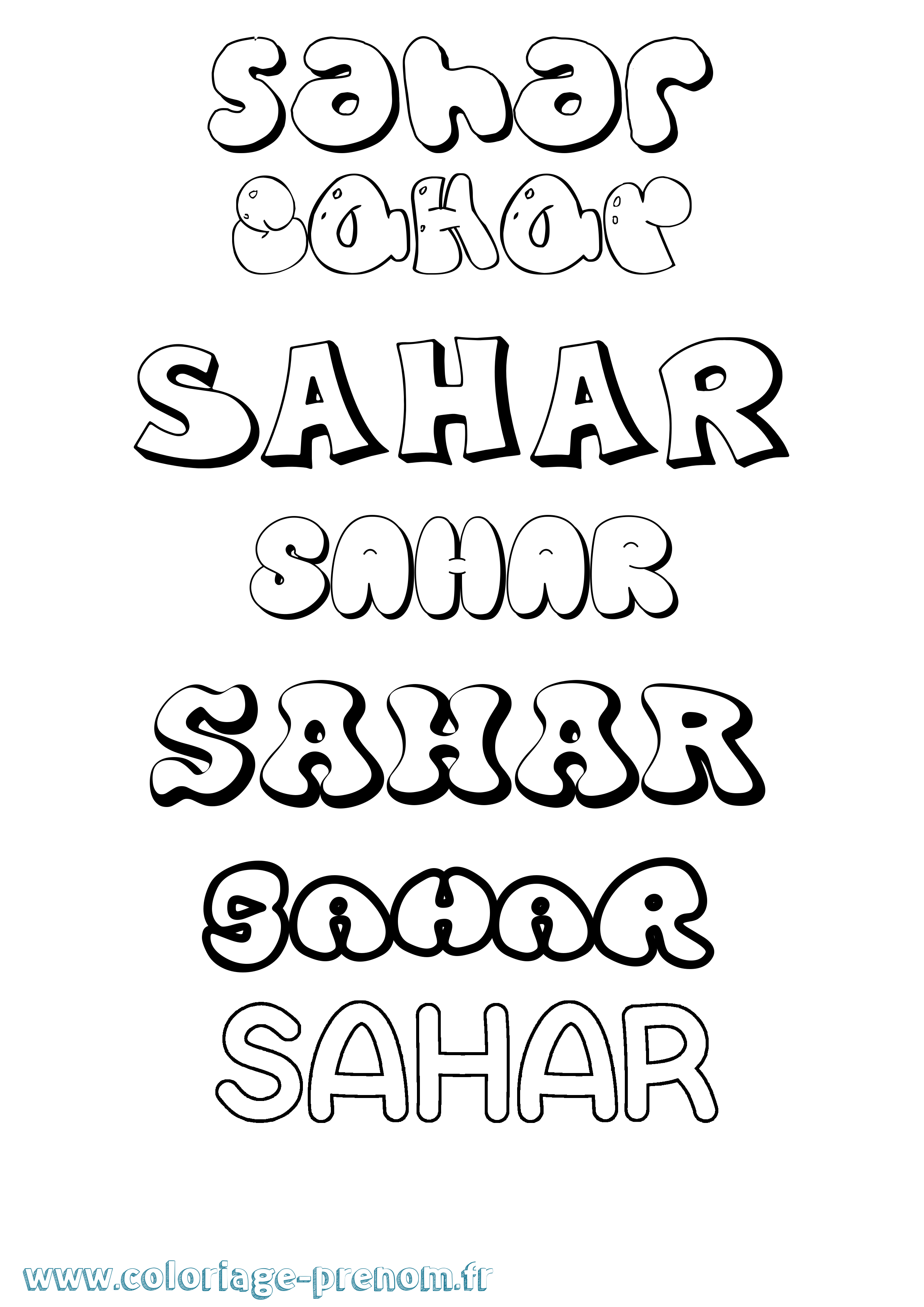 Coloriage prénom Sahar Bubble
