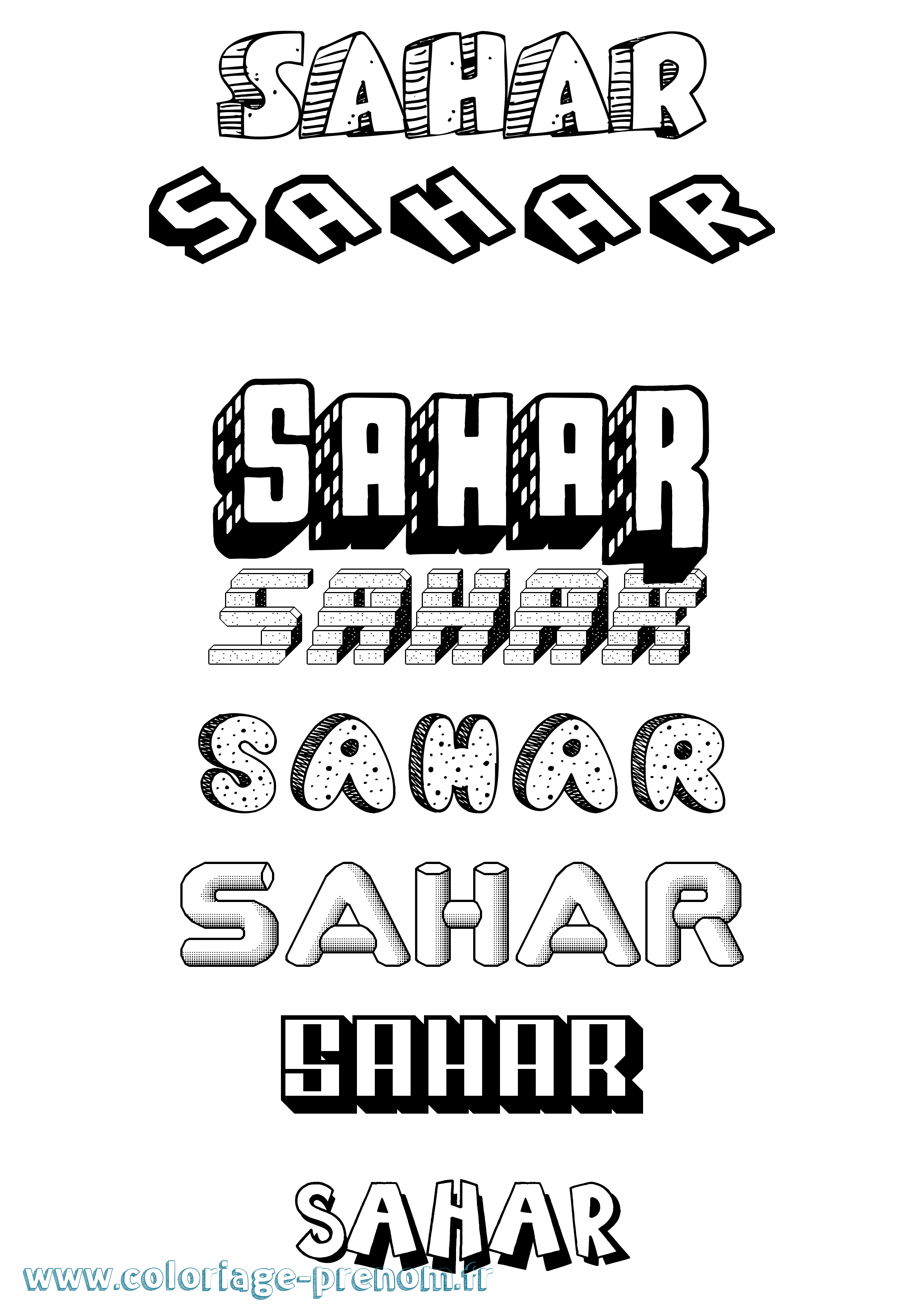 Coloriage prénom Sahar Effet 3D
