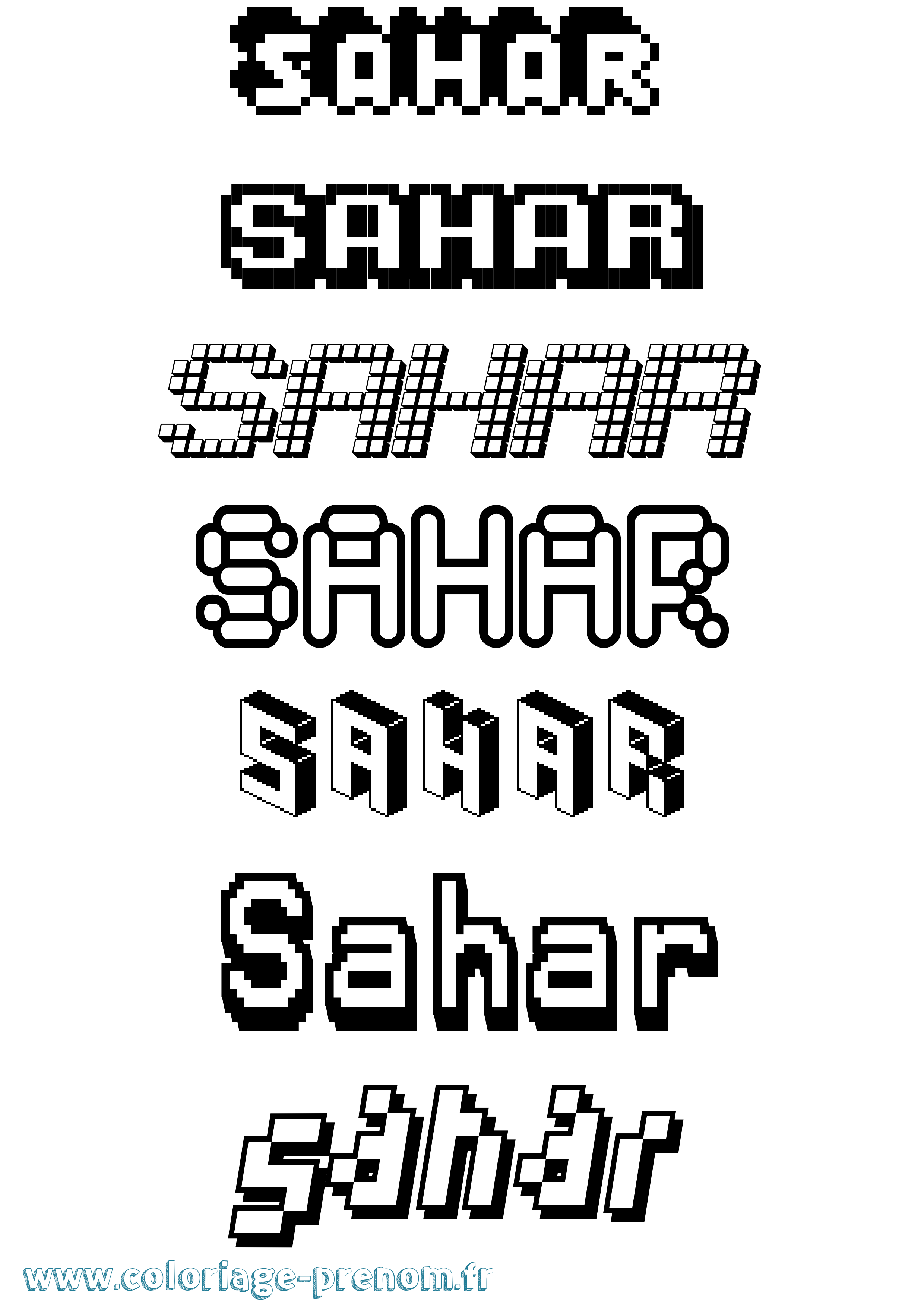 Coloriage prénom Sahar Pixel