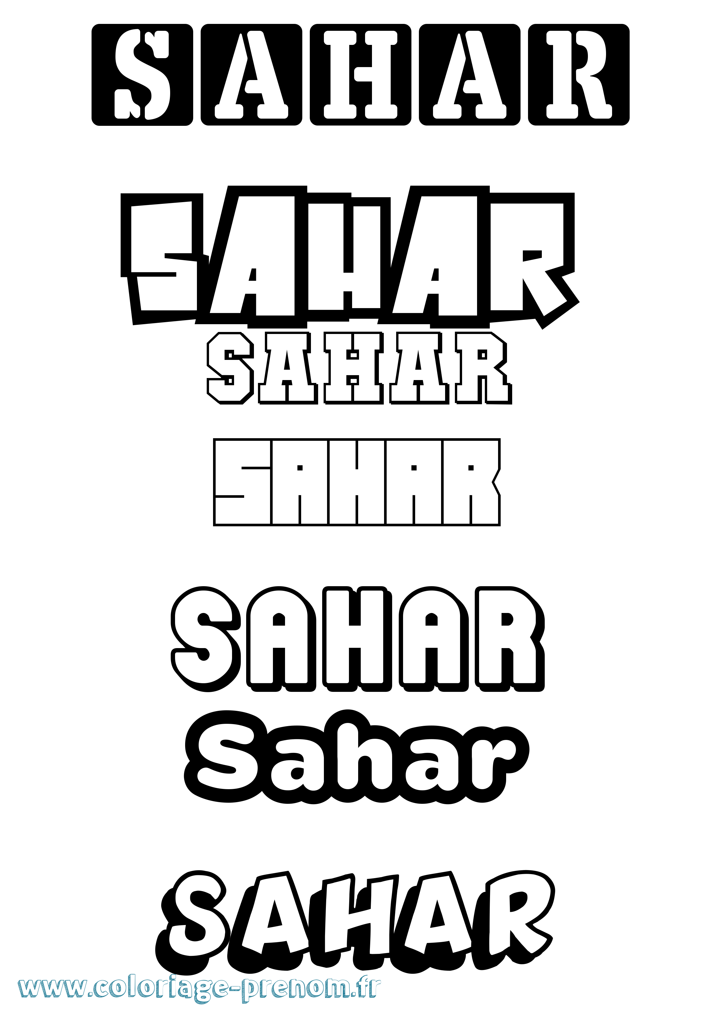 Coloriage prénom Sahar Simple