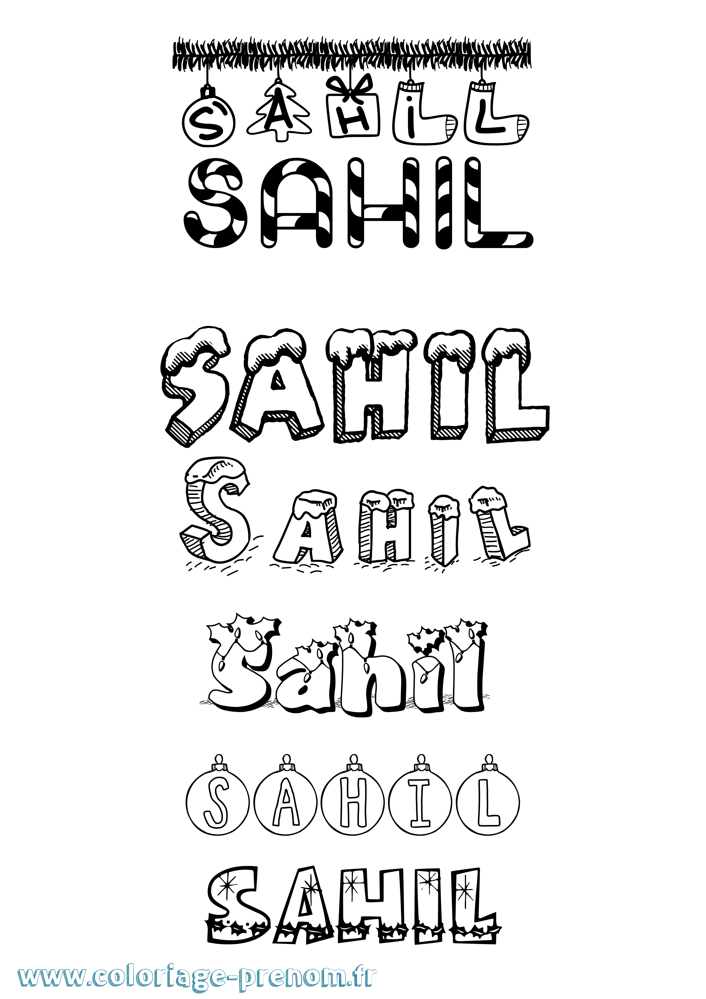Coloriage Sahil Noël Coloriage prénom Sahil Noël