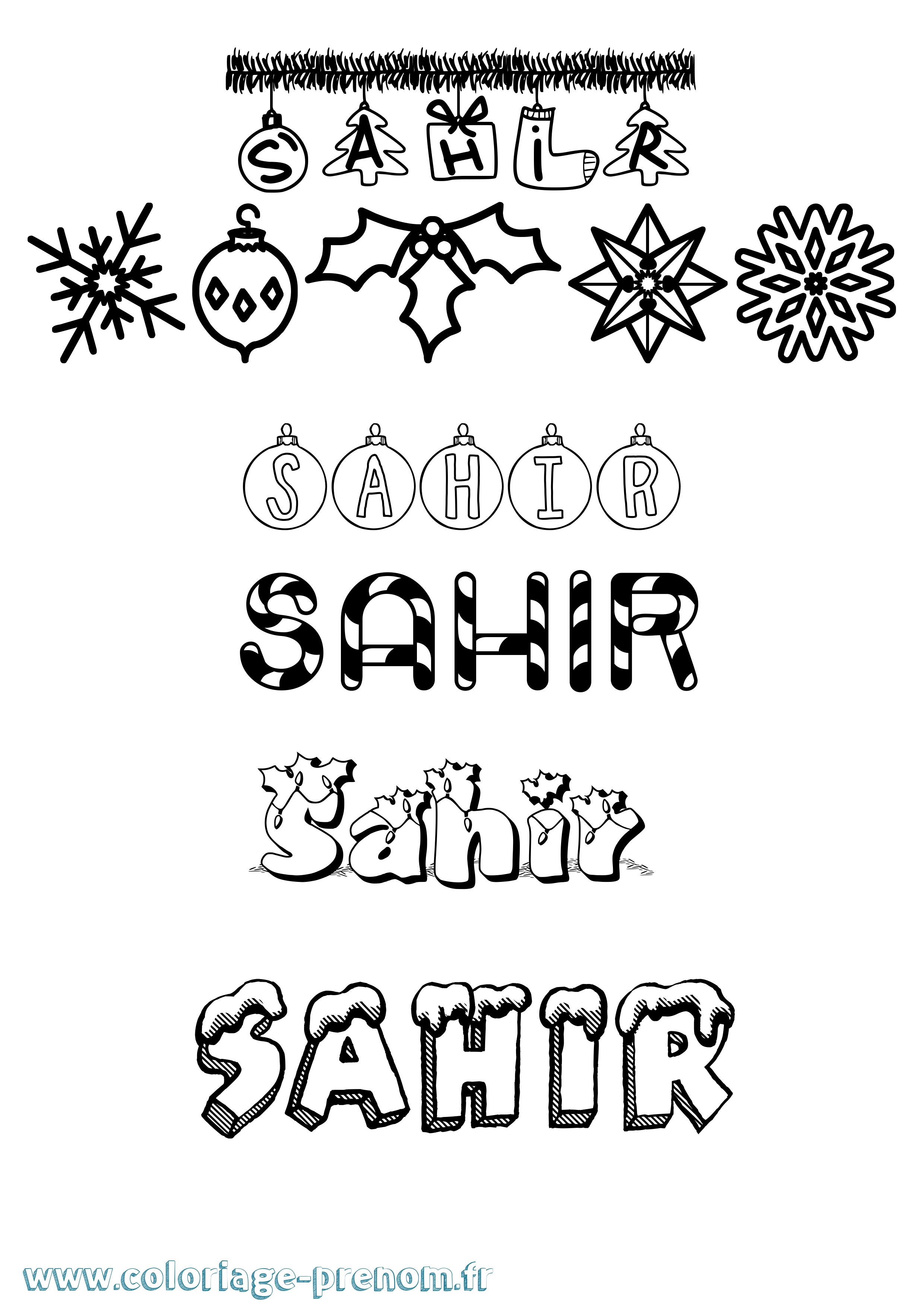 Coloriage Sahir Noël Coloriage prénom Sahir Noël