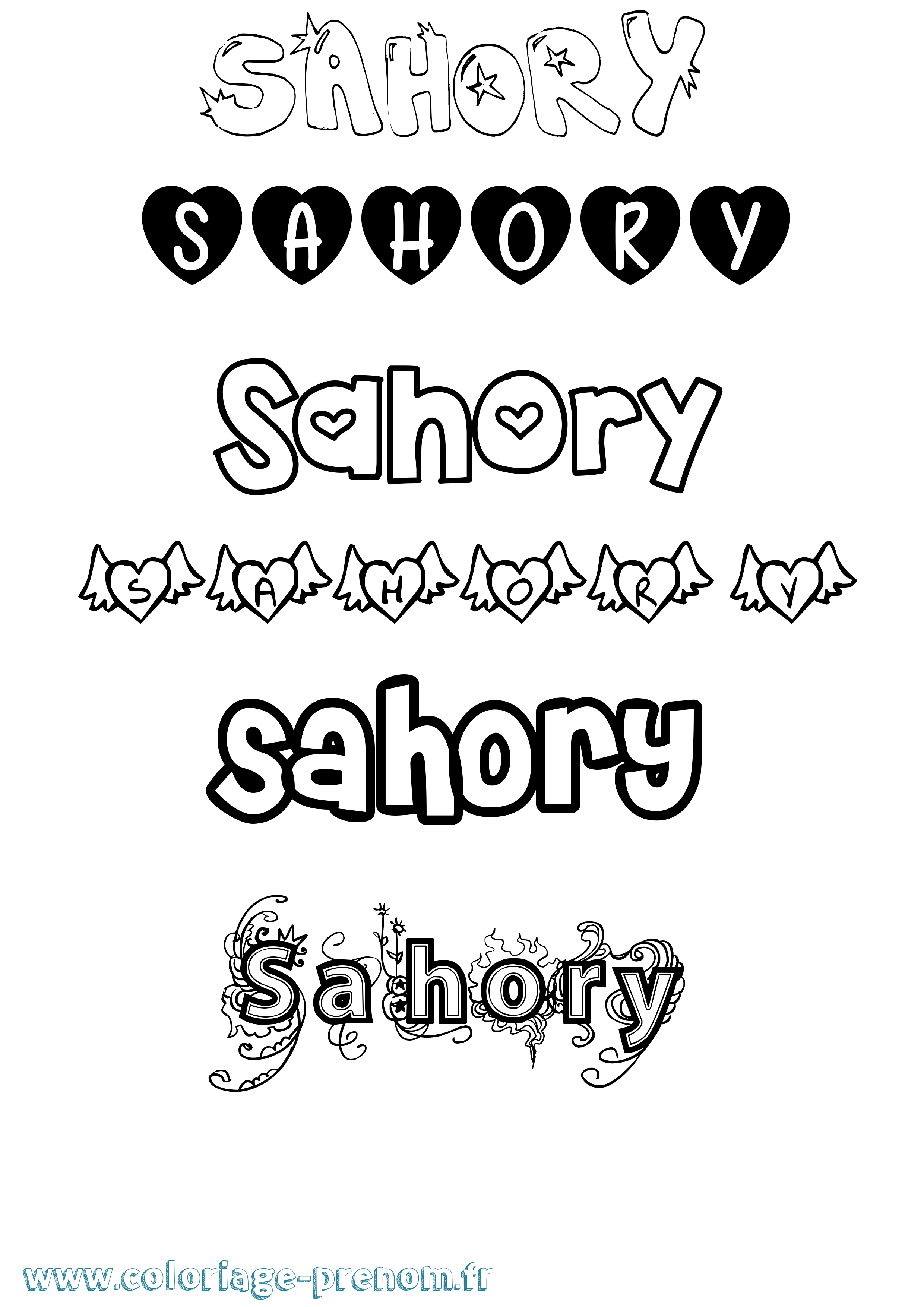 Coloriage prénom Sahory Girly