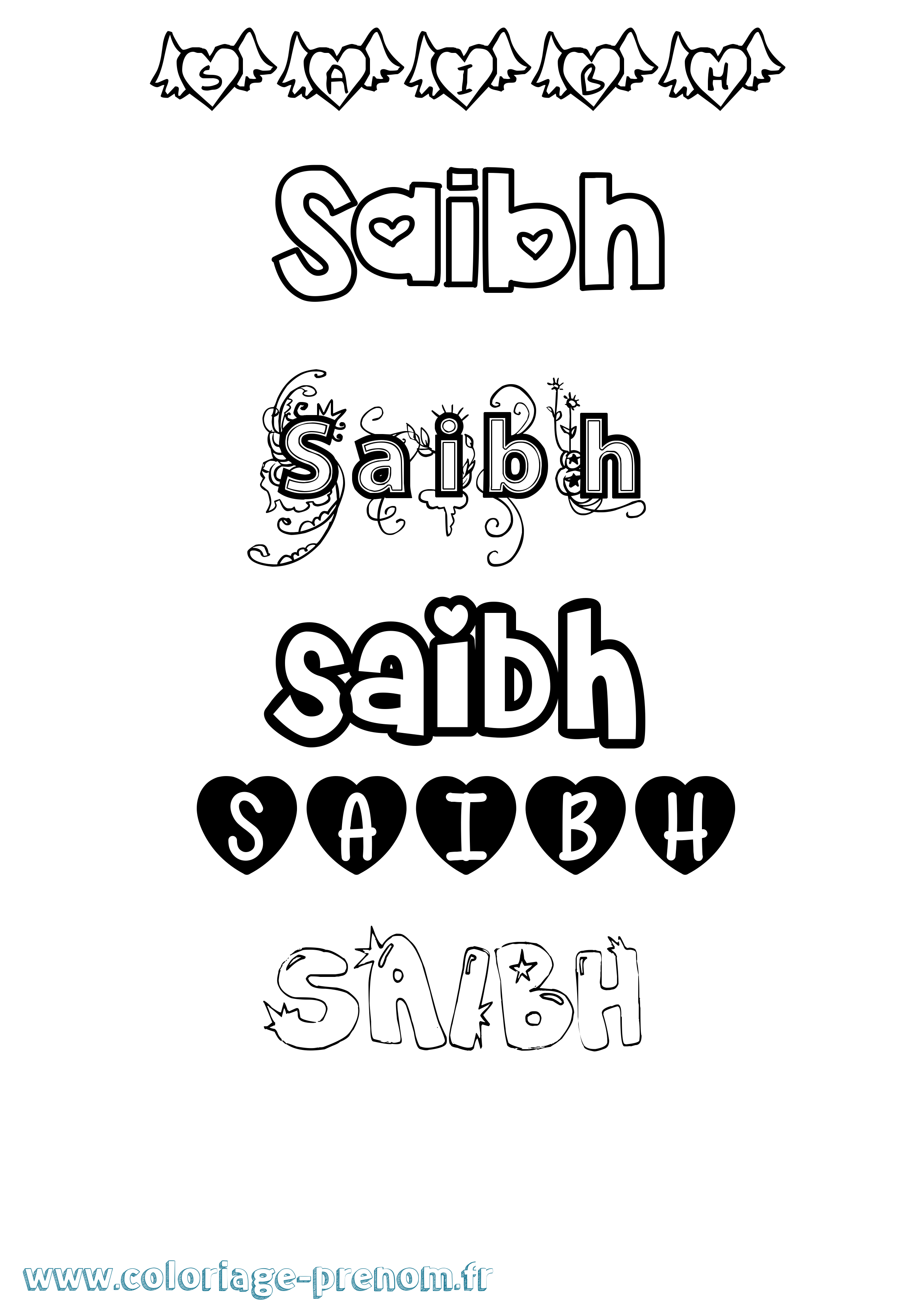 Coloriage prénom Saibh Girly