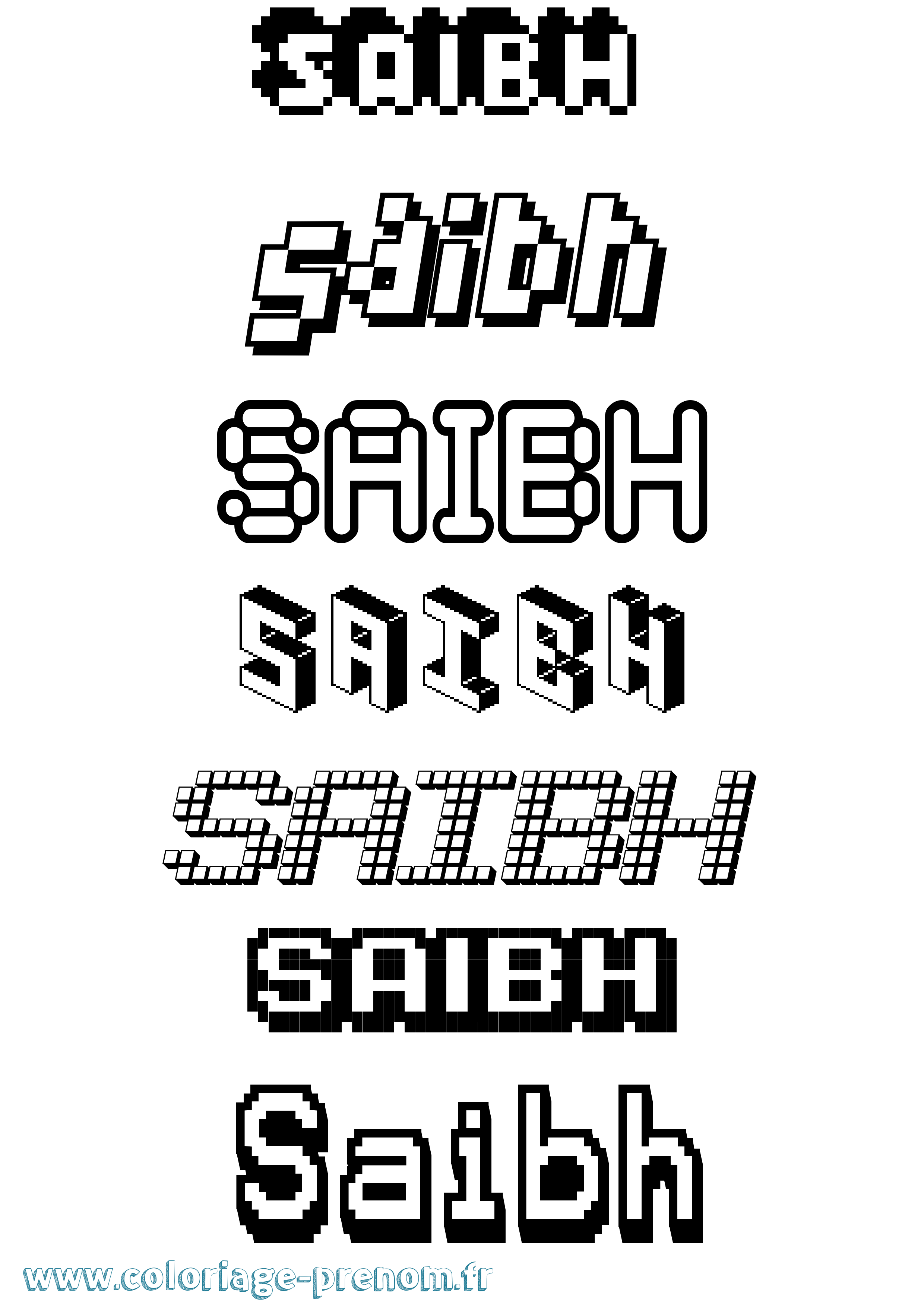 Coloriage prénom Saibh Pixel