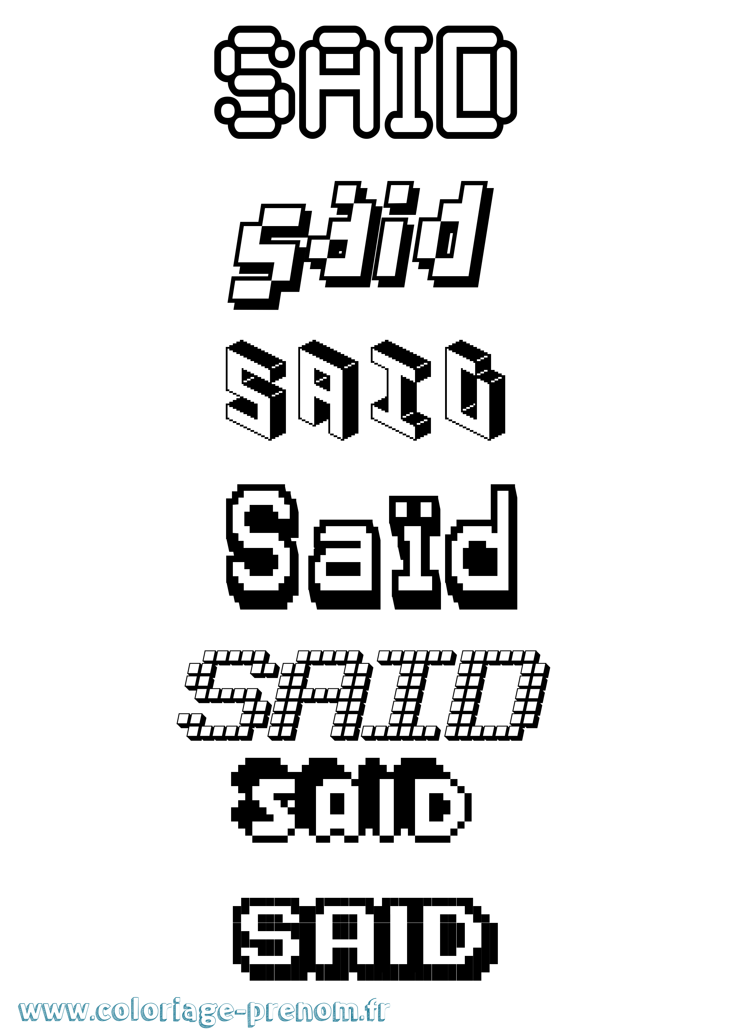 Coloriage prénom Saïd Pixel
